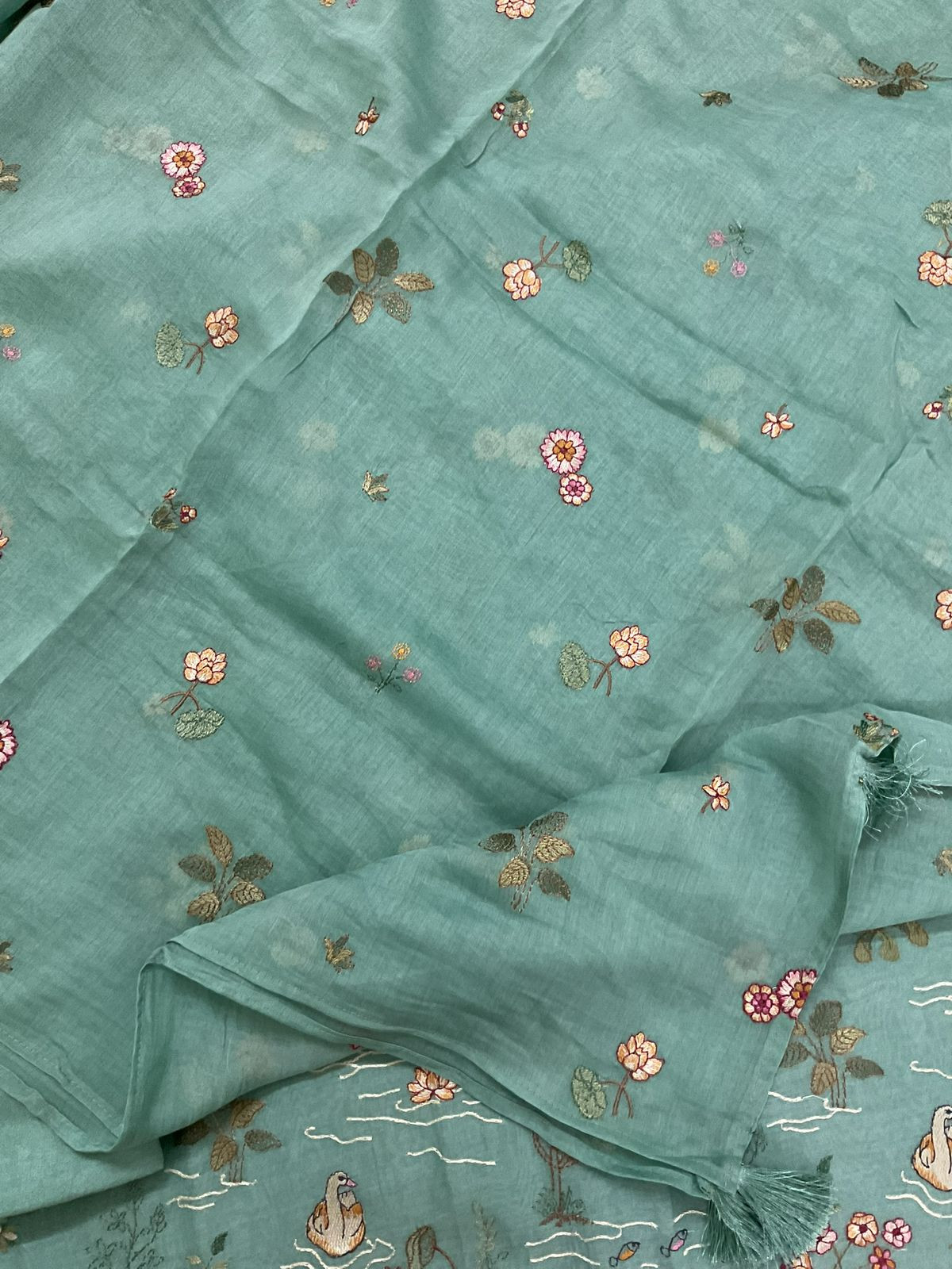 Pure Mul Chanderi Embroidered Suit - Blue