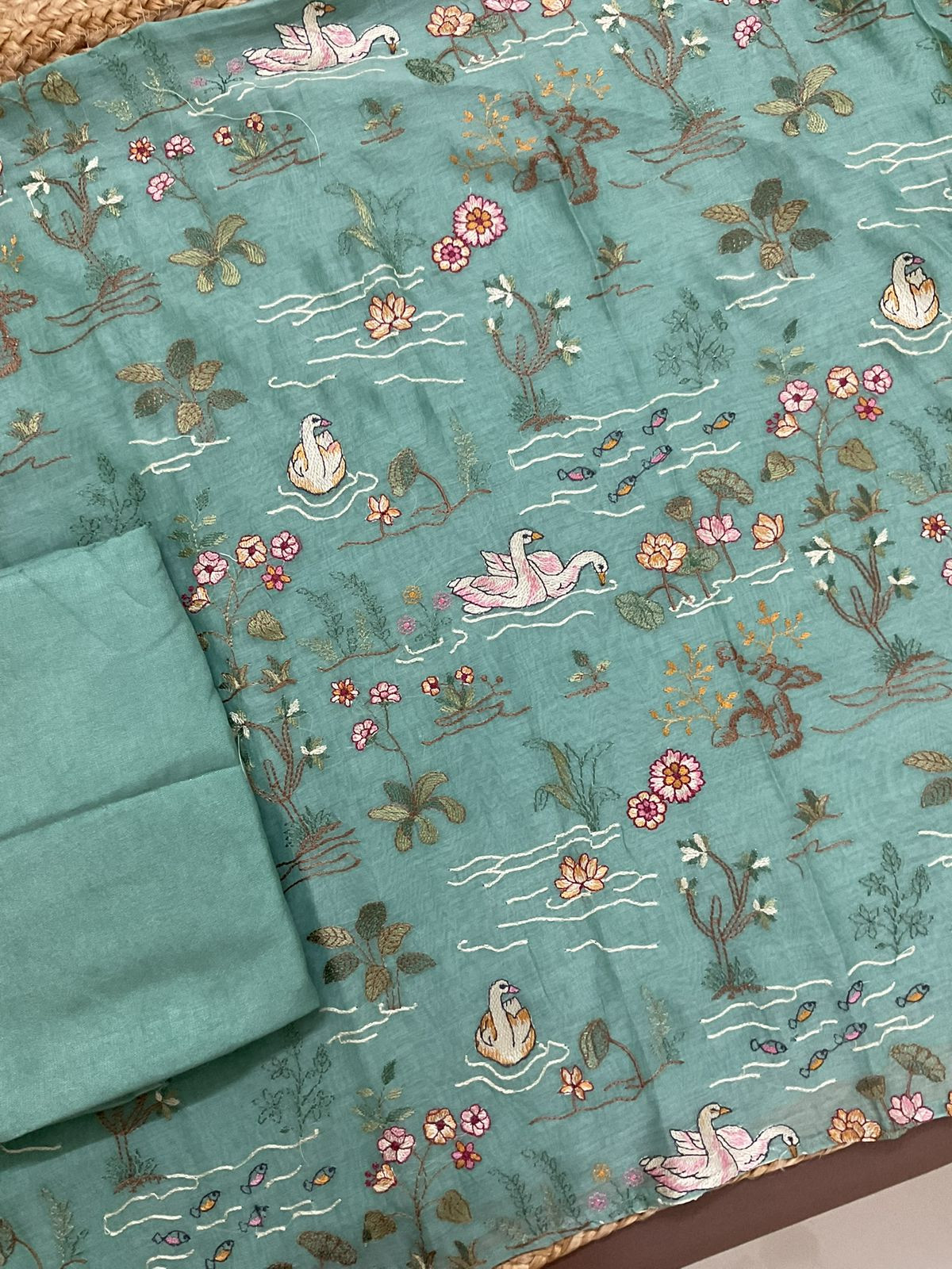 Pure Mul Chanderi Embroidered Suit - Blue