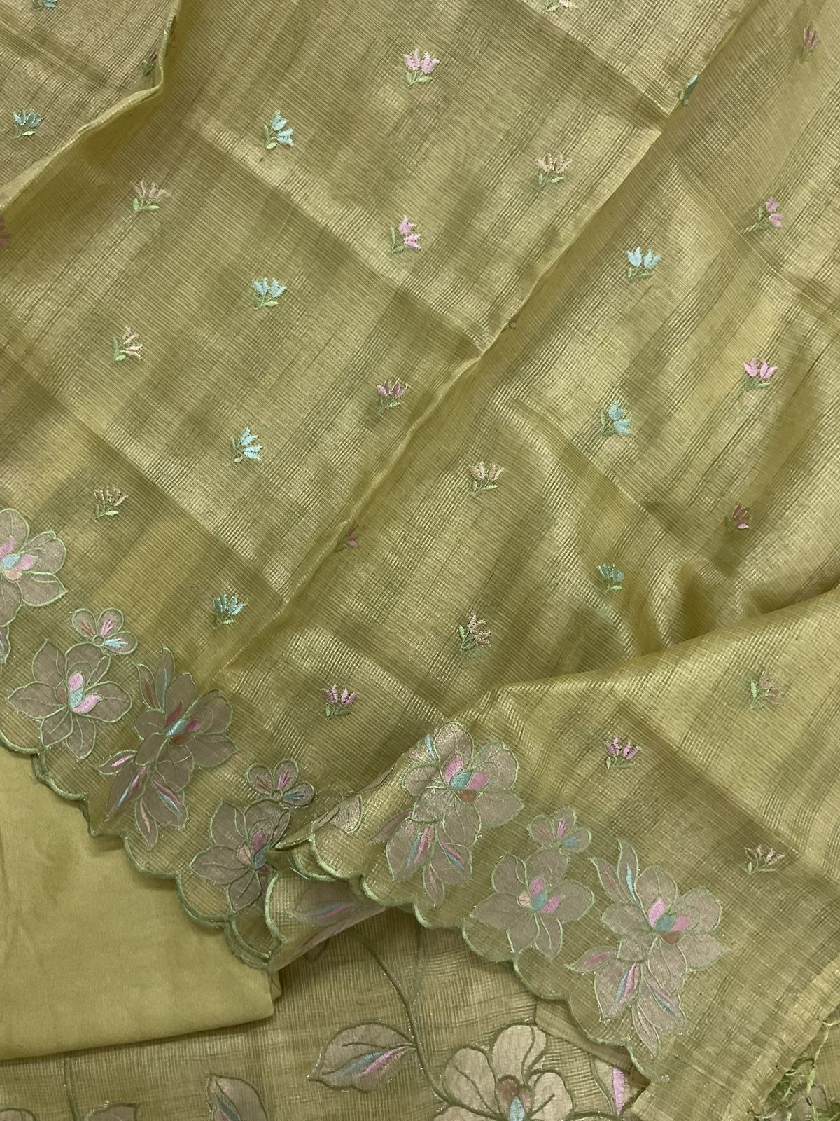 Soft Tissue Kota Silk Embroidered Suit - Green