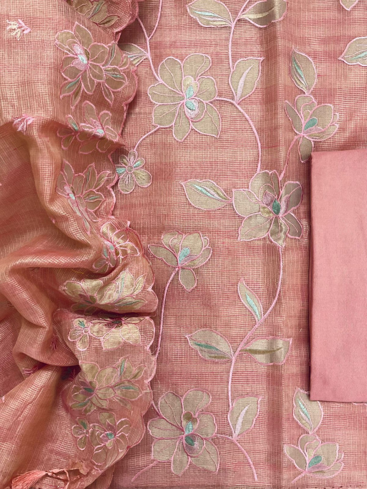 Image of Soft Tissue Kota Silk Embroidered Suit - Pink
