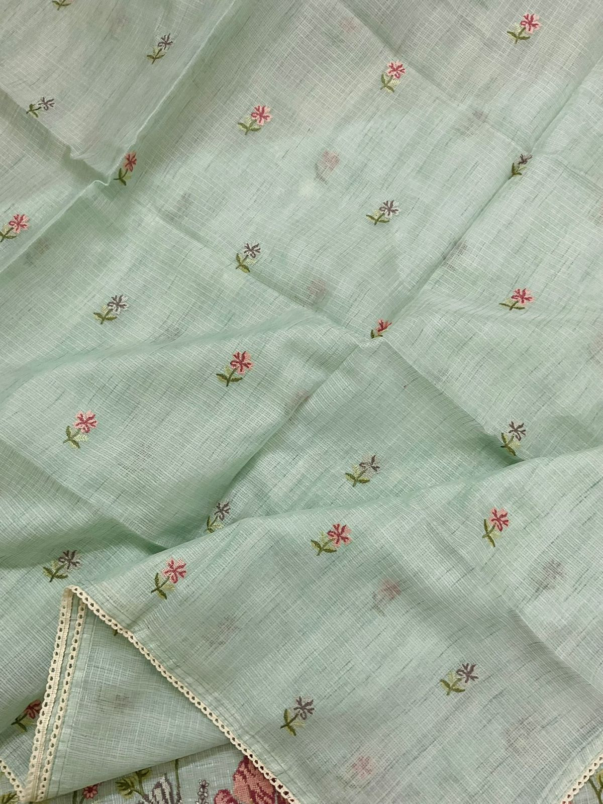 Soft Kota Silk Embroidered Suit - Green