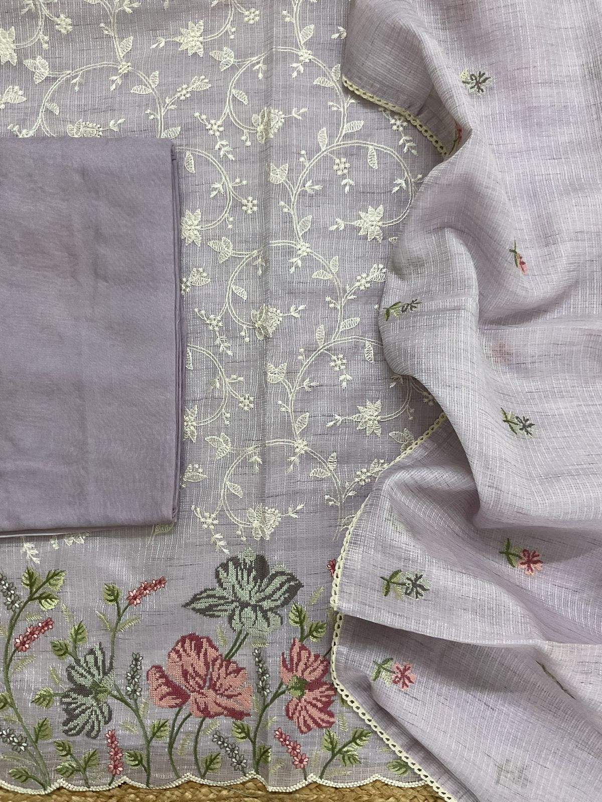 Soft Kota Silk Embroidered Suit - Lavender