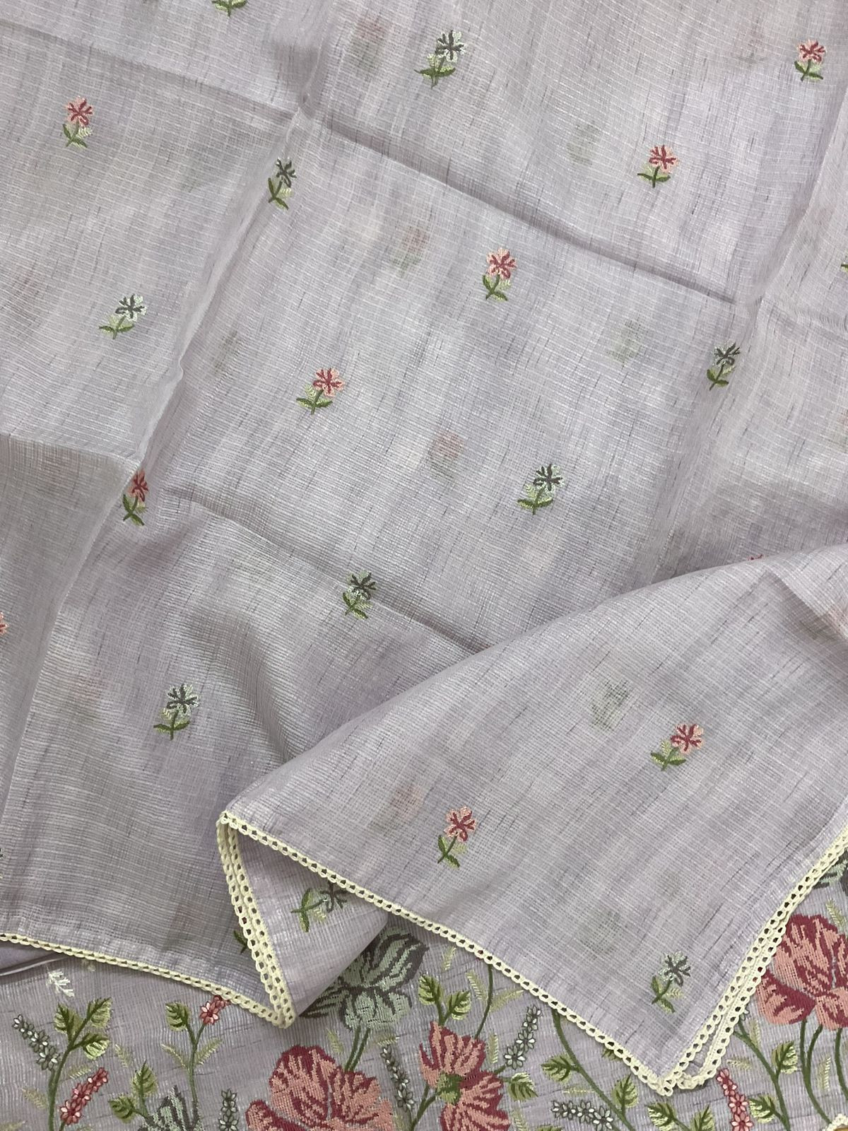 Soft Kota Silk Embroidered Suit - Lavender
