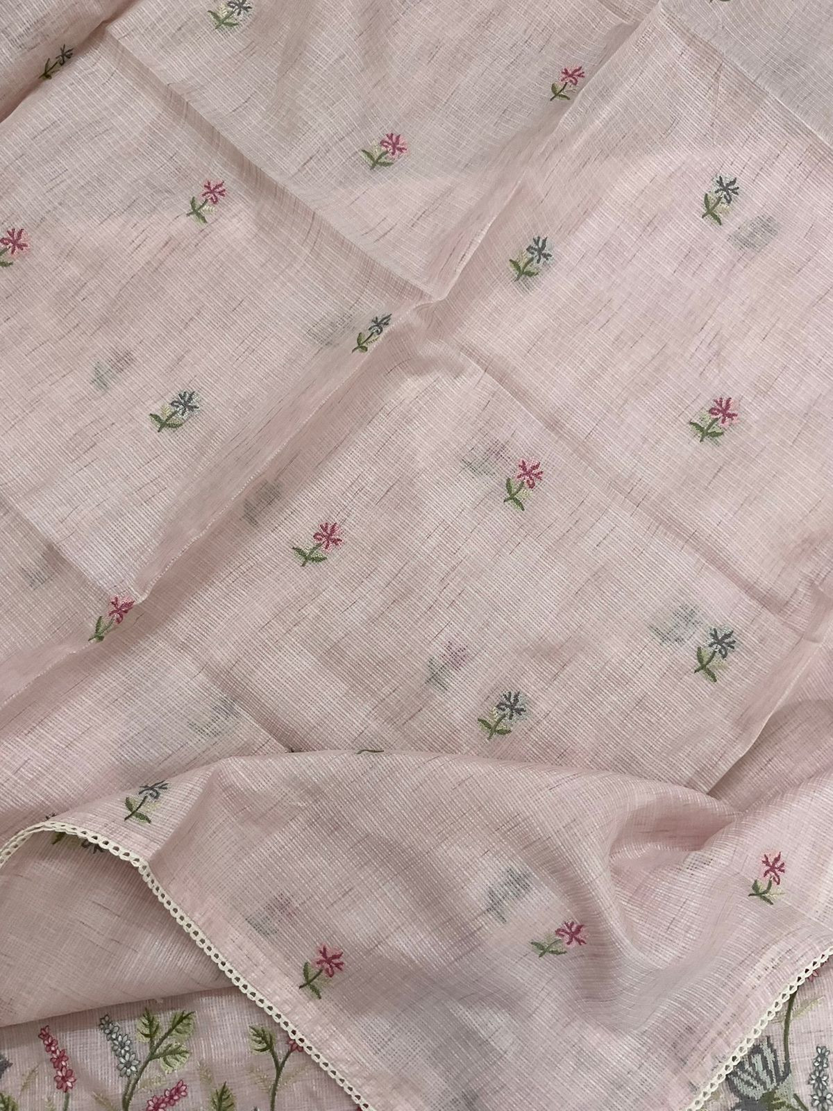 Soft Kota Silk Embroidered Suit - Pink