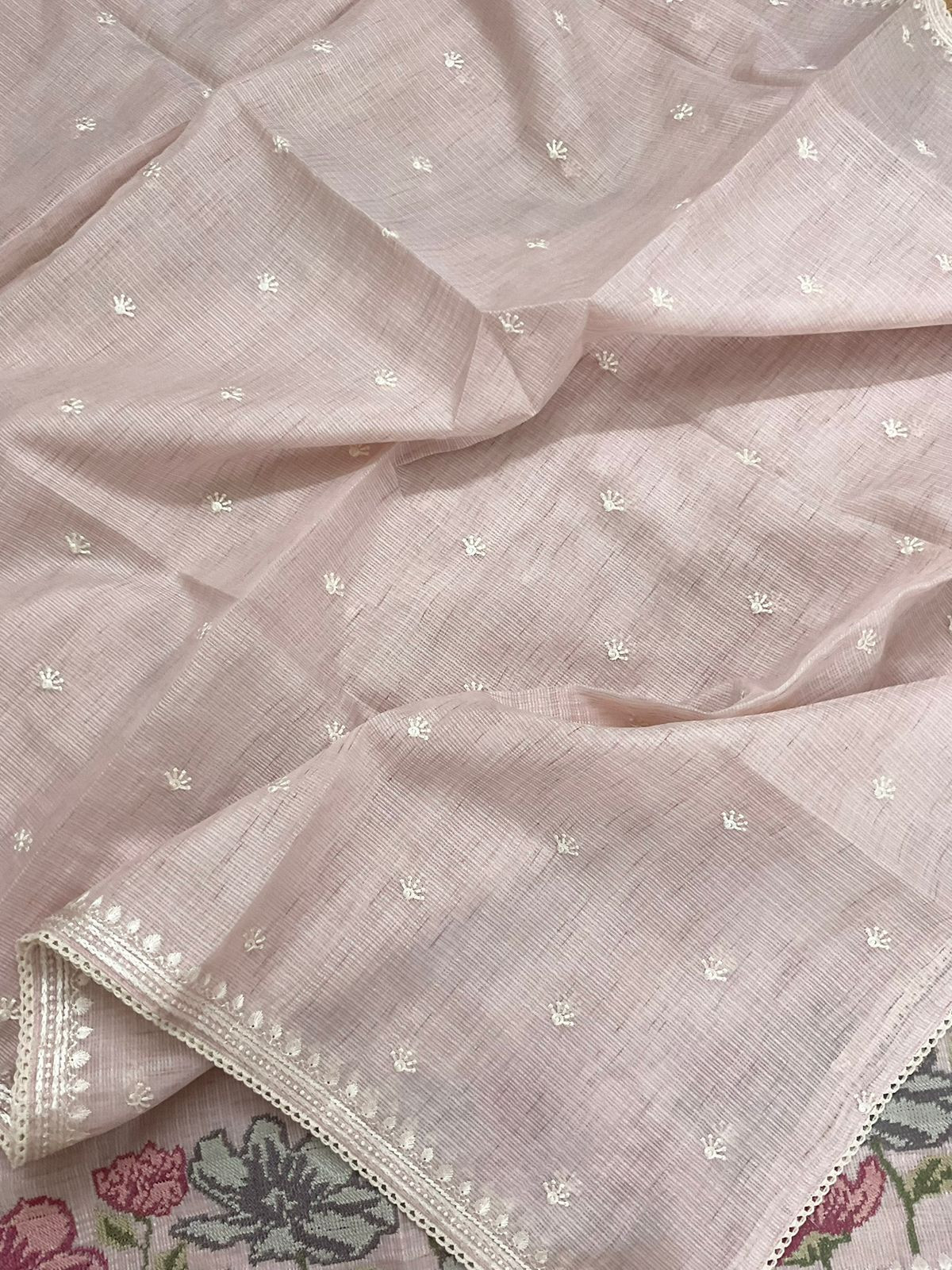Soft Kota Silk Embroidered Suit - Pink