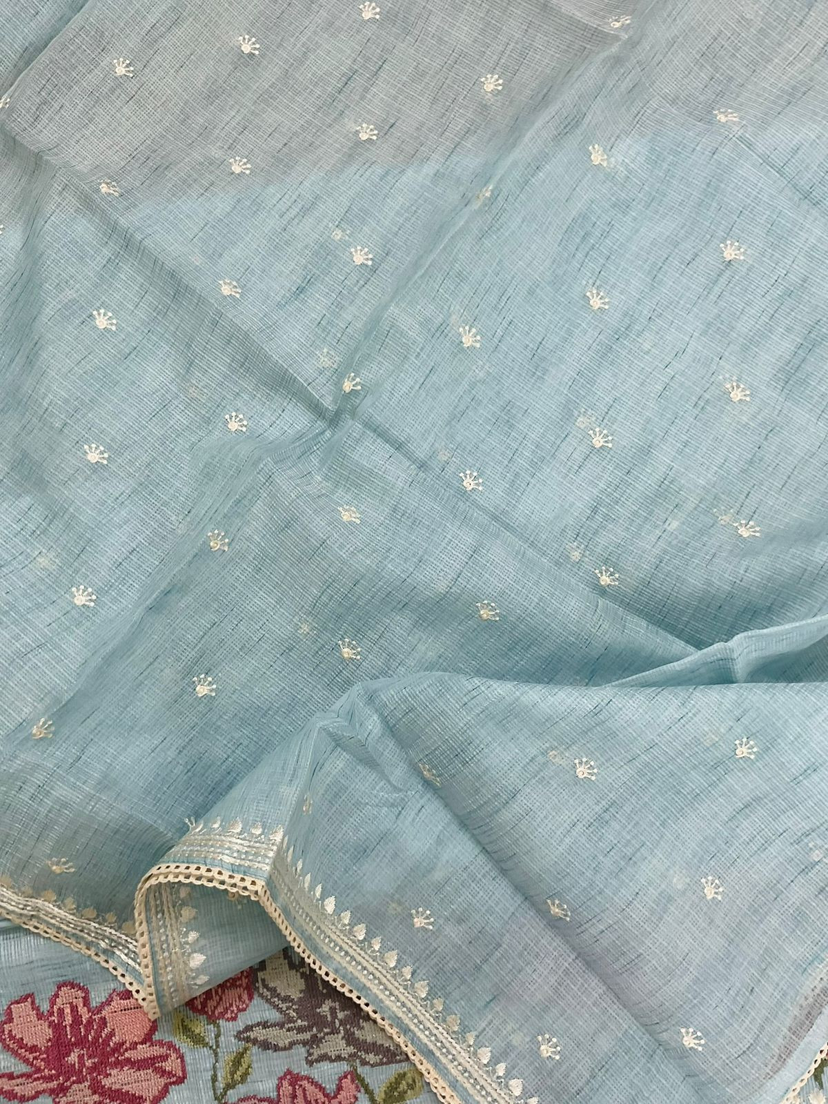 Soft Kota Silk Embroidered Suit - Blue