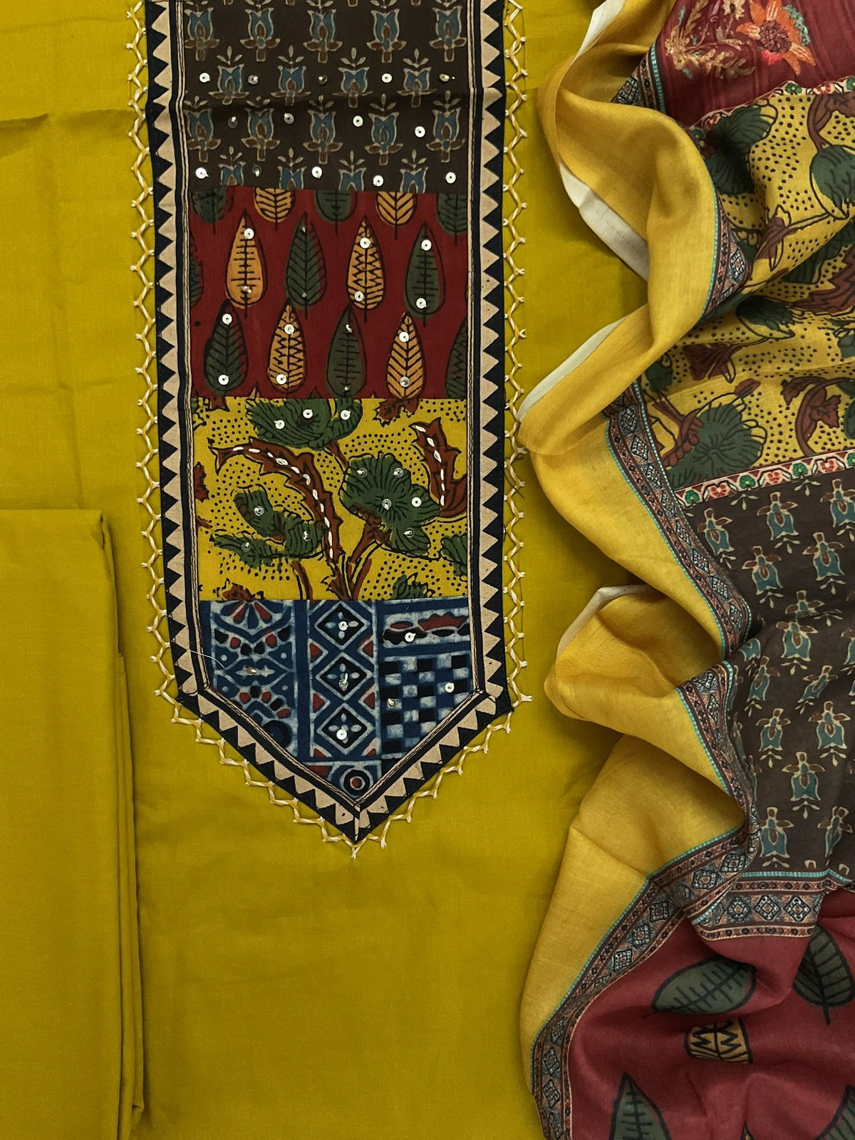 Pure Cotton Printed Embroidered Suit - Yellow