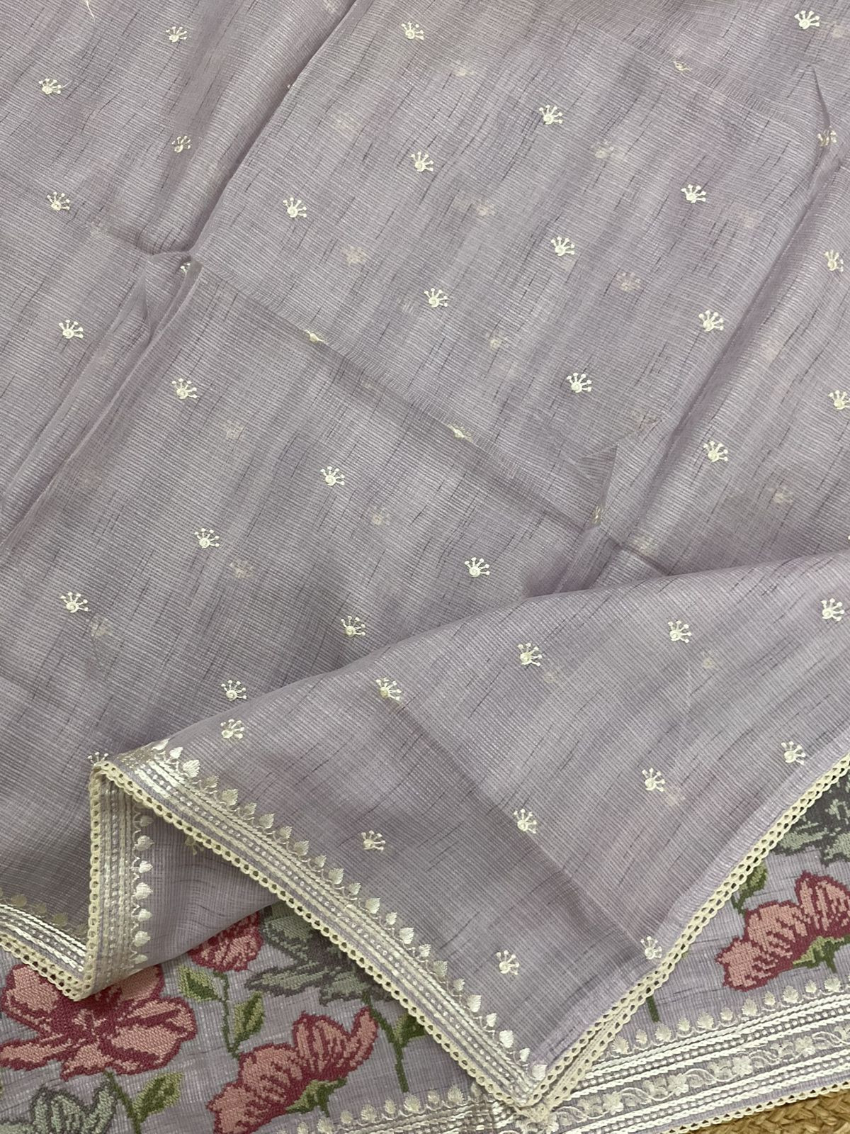 Soft Kota Silk Embroidered Suit - Lavender