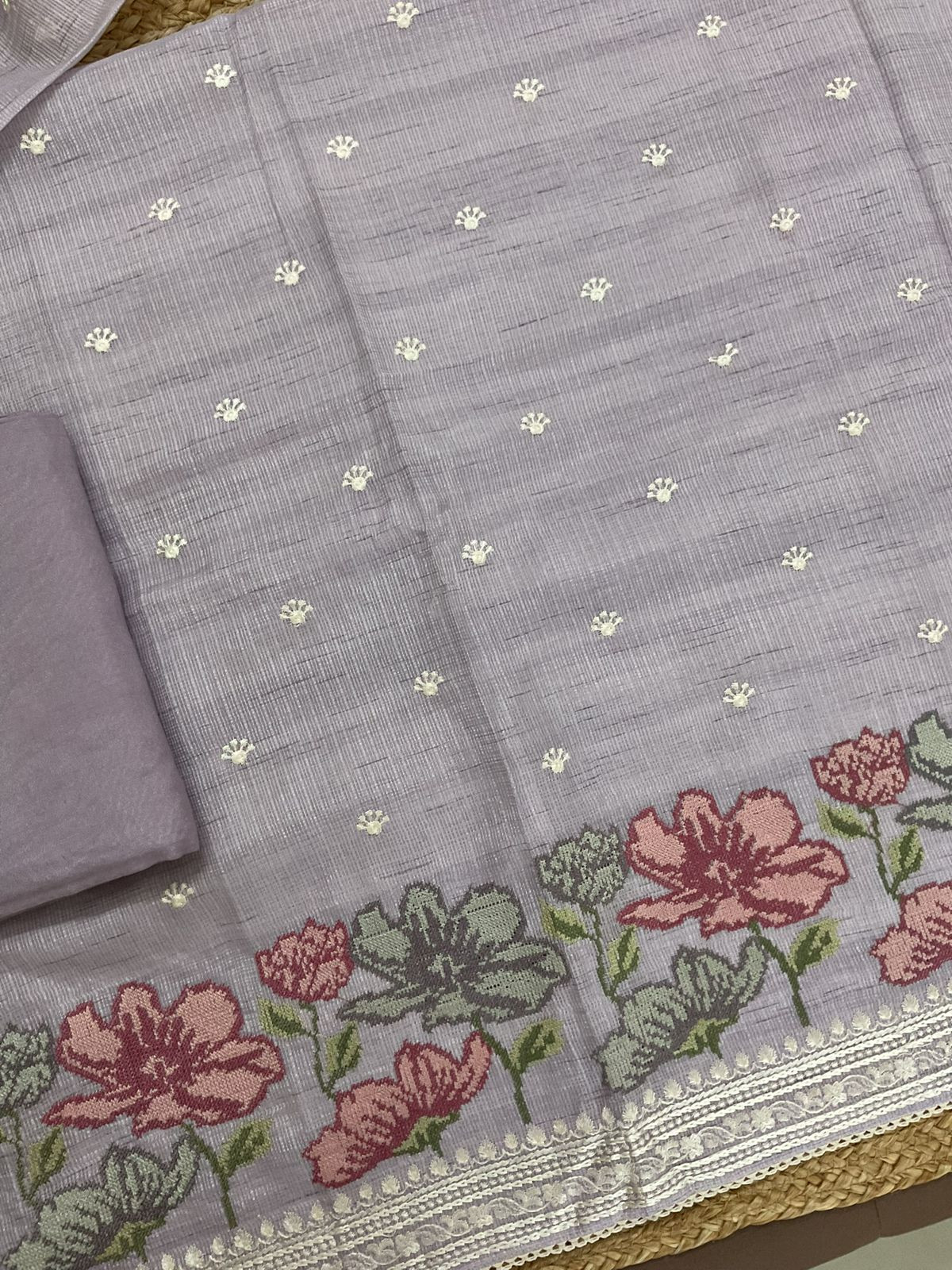 Soft Kota Silk Embroidered Suit - Lavender