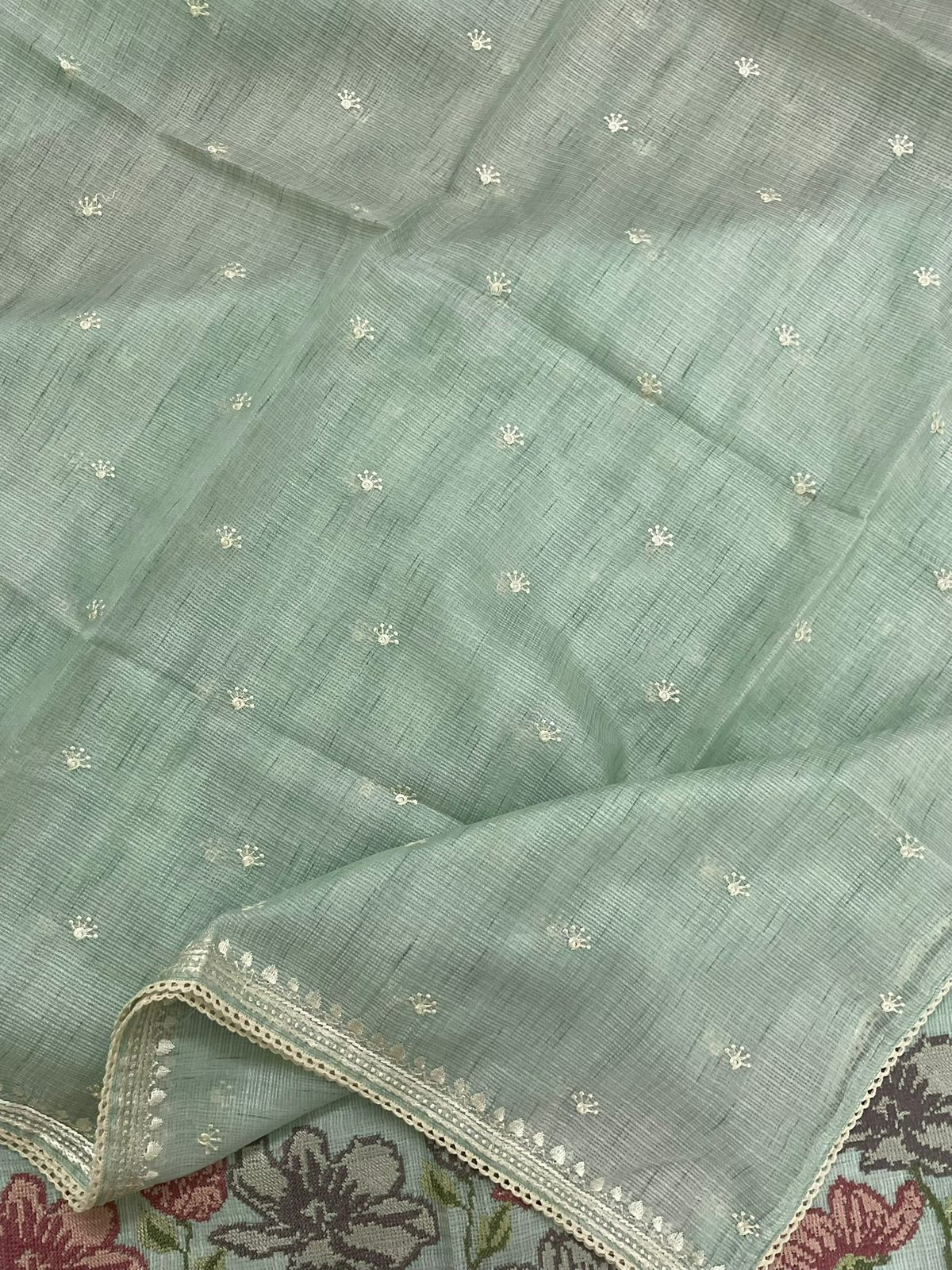 Soft Kota Silk Embroidered Suit - Green