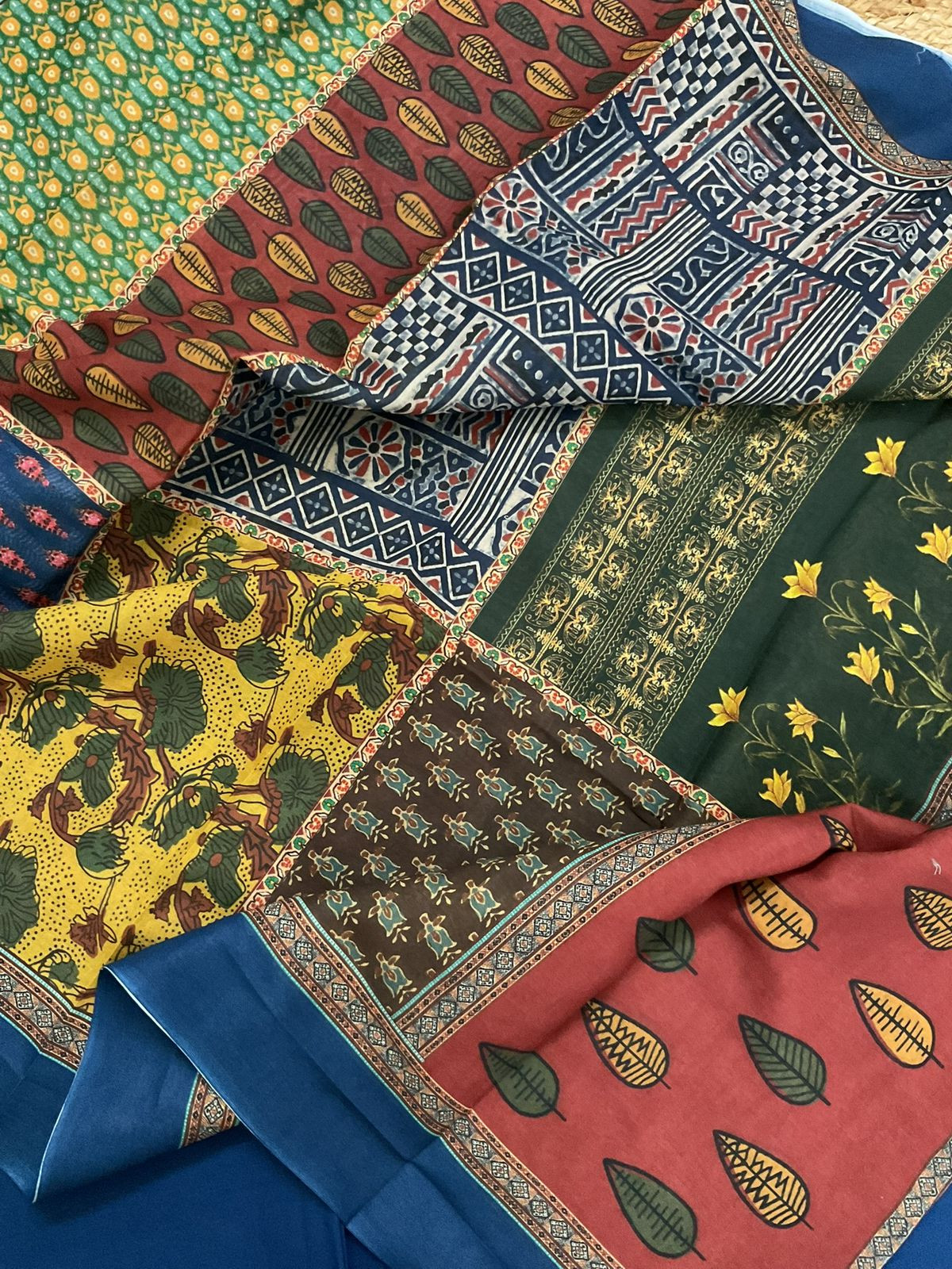 Pure Cotton Printed Embroidered Suit - Blue