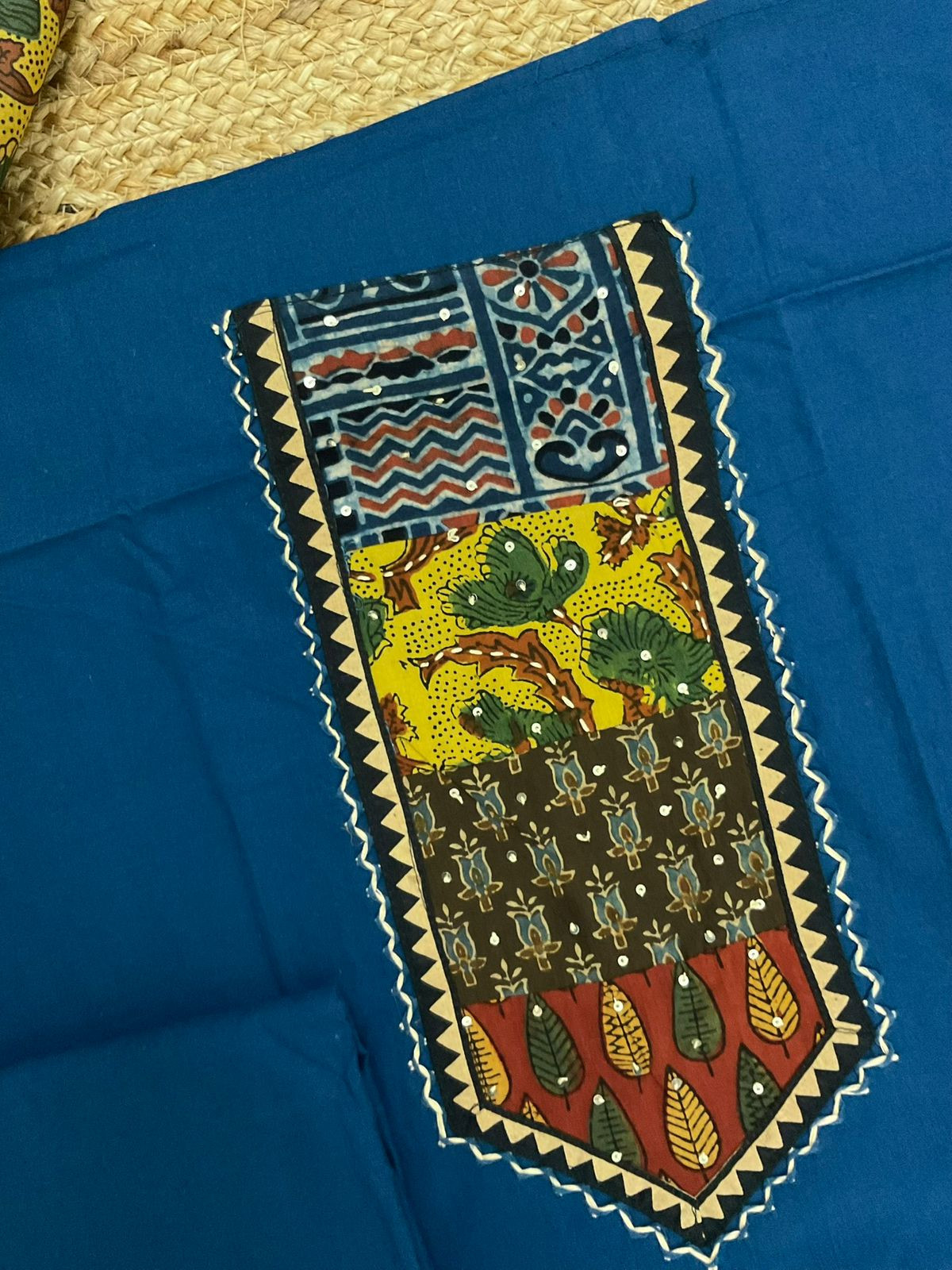 Pure Cotton Printed Embroidered Suit - Blue