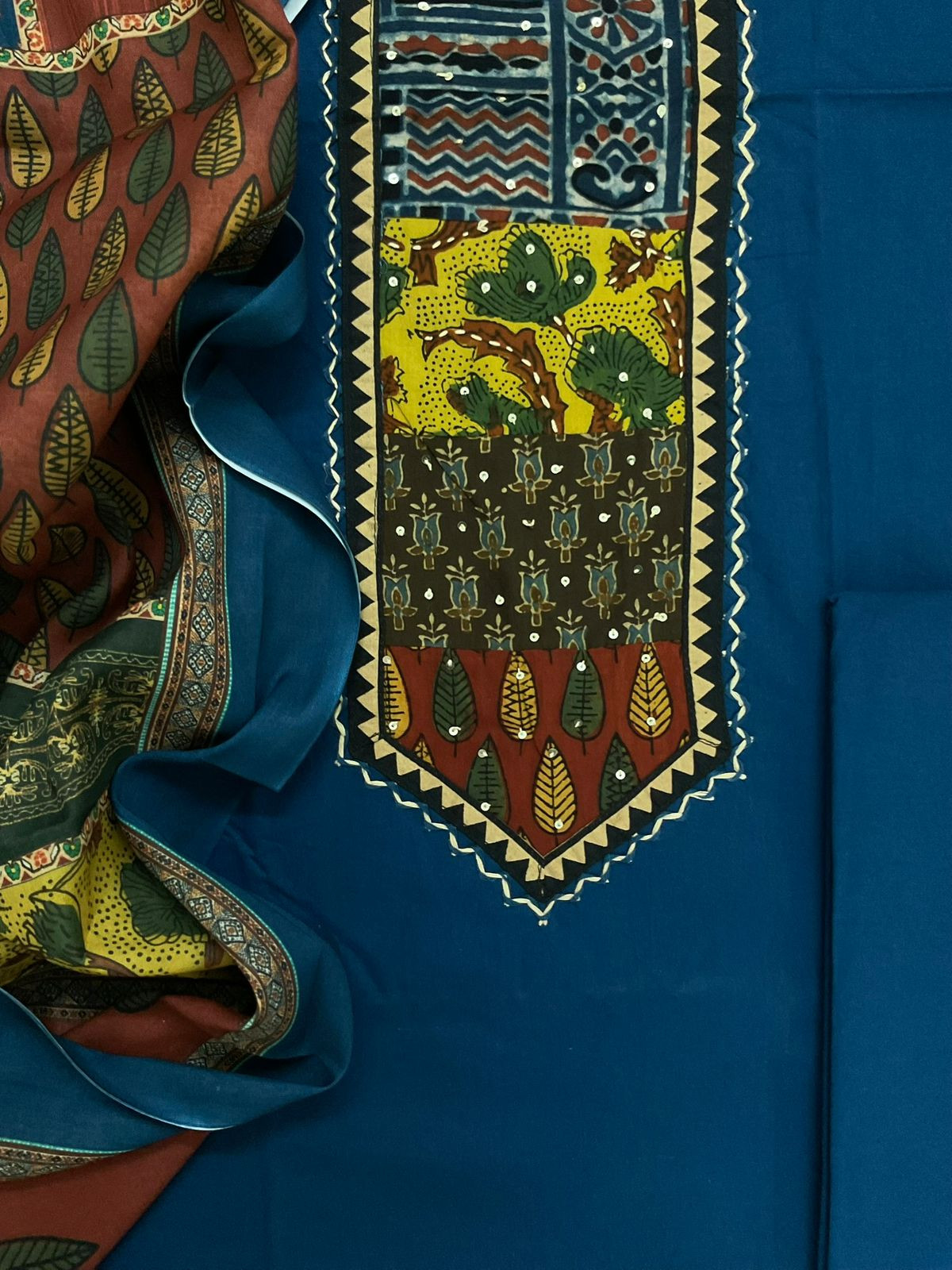 Pure Cotton Printed Embroidered Suit - Blue