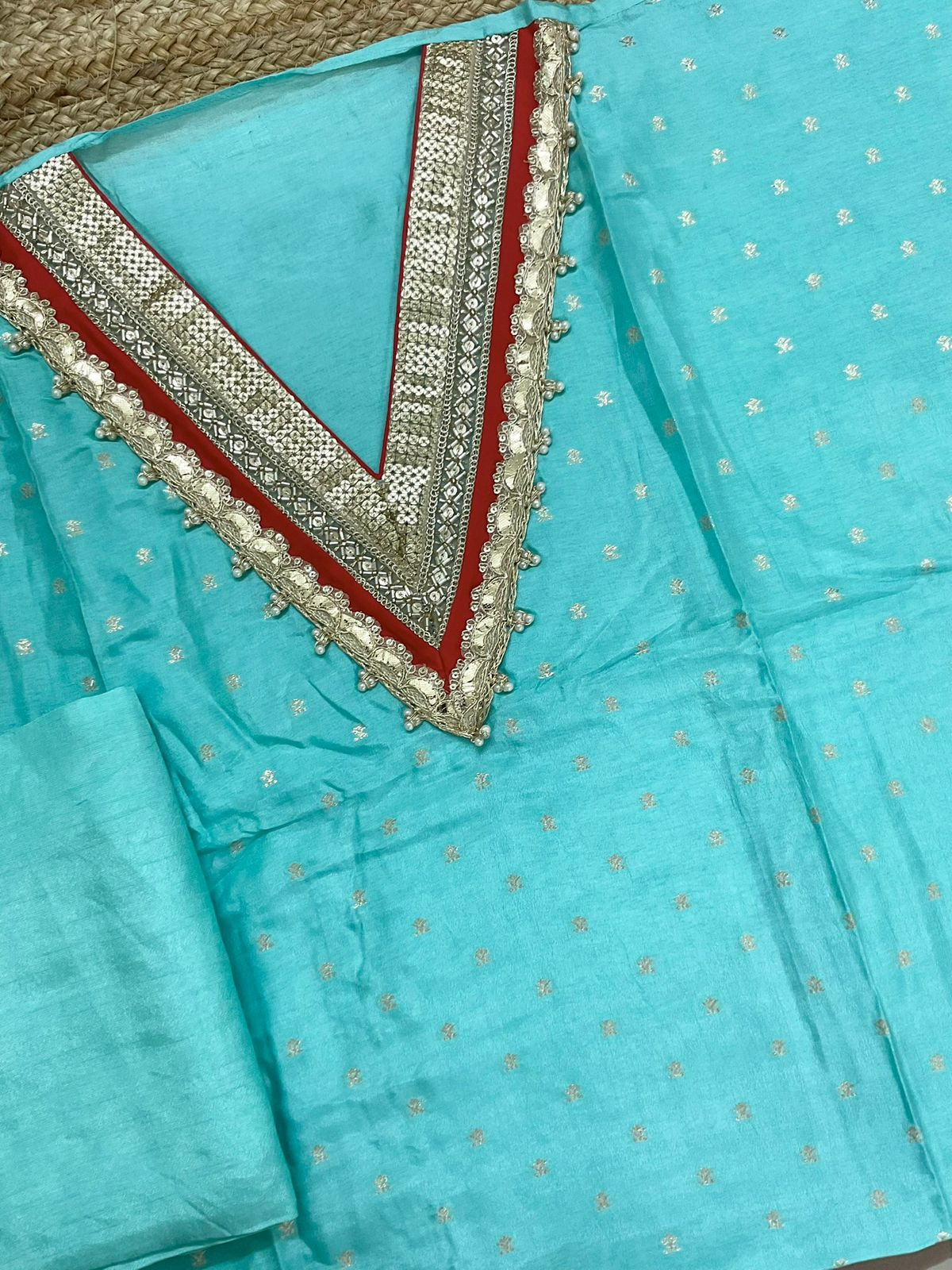 Soft Dola Silk Banarasi Weaved Embroidered Suit - Blue