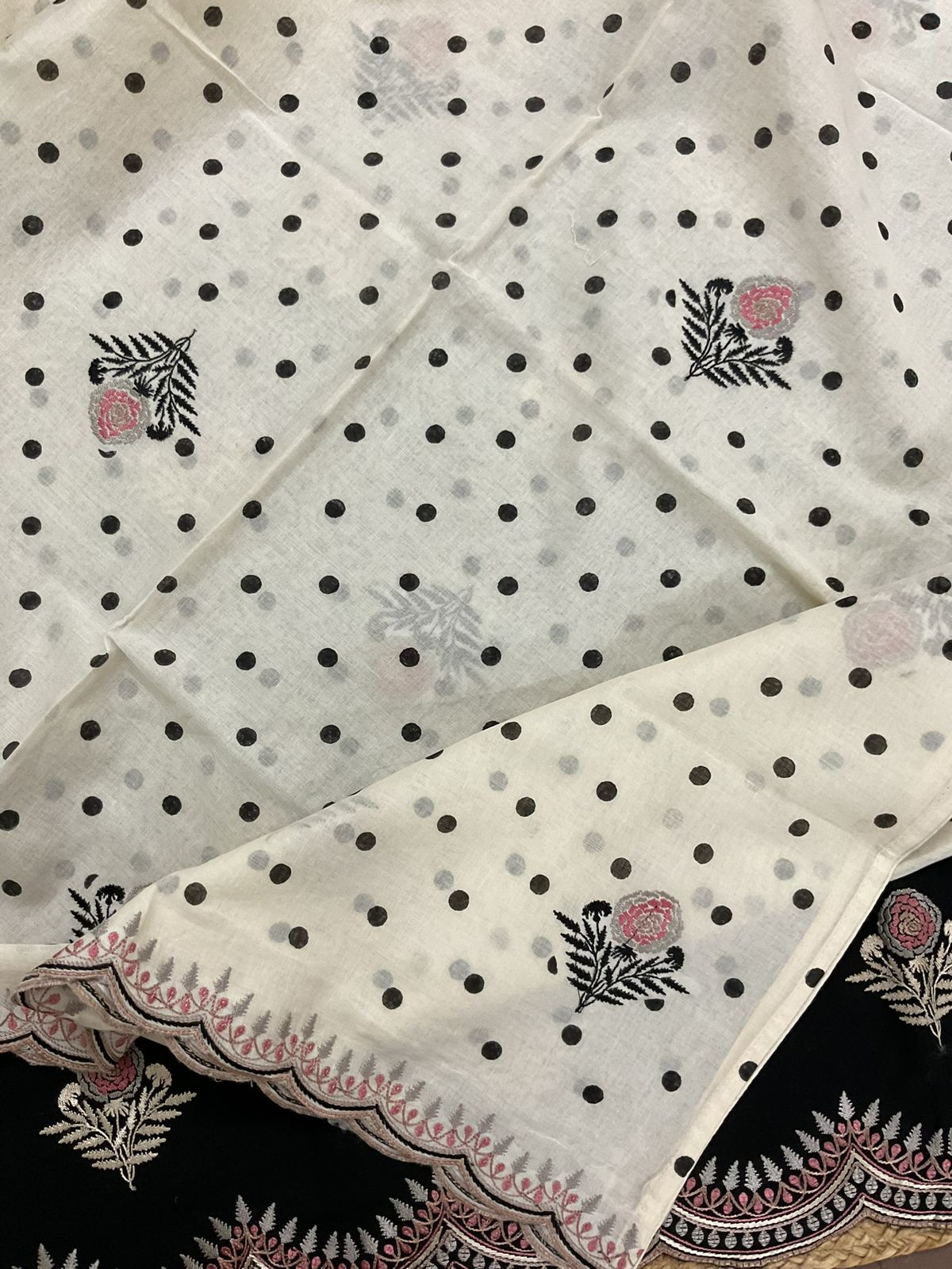 Pure Cotton Printed Embroidered Suit - Black