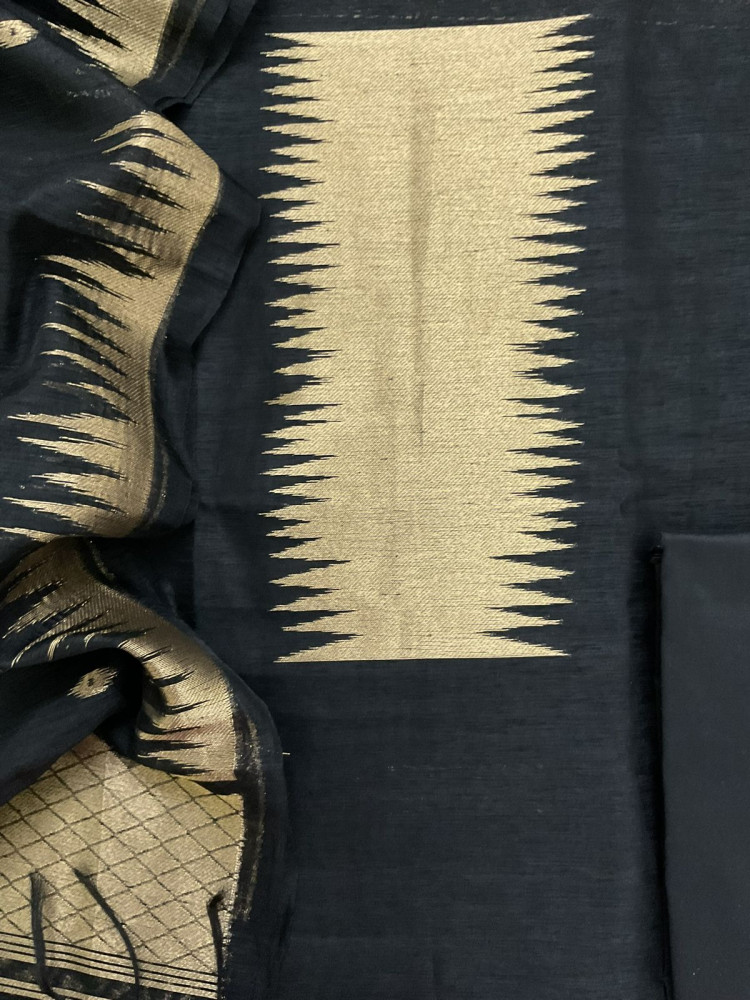 Image of Soft Linen Chanderi Banarasi Weaved Suit - Black