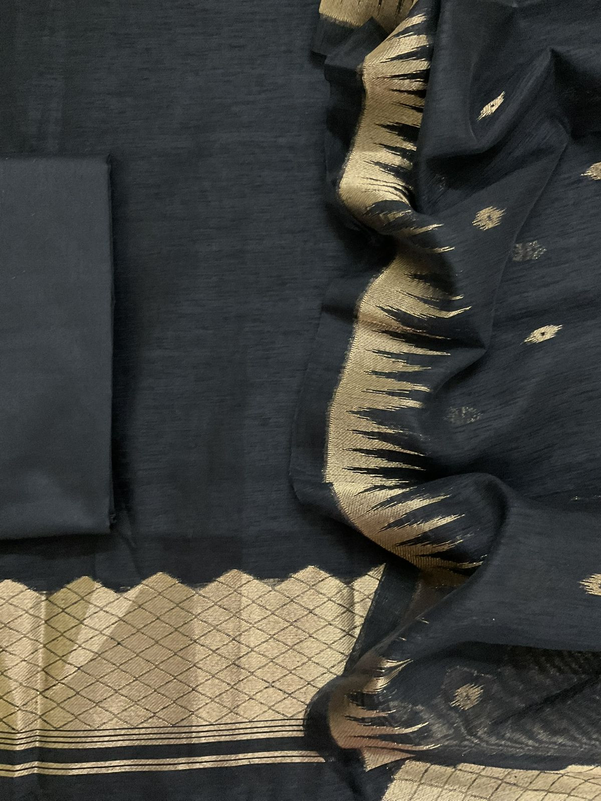 Soft Linen Chanderi Banarasi Weaved Suit - Black