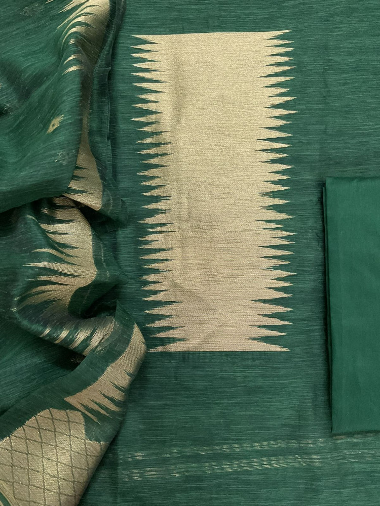 Image of Soft Linen Chanderi Banarasi Weaved Suit - Green
