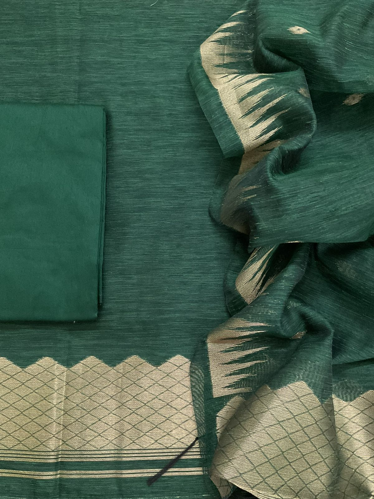 Soft Linen Chanderi Banarasi Weaved Suit - Green