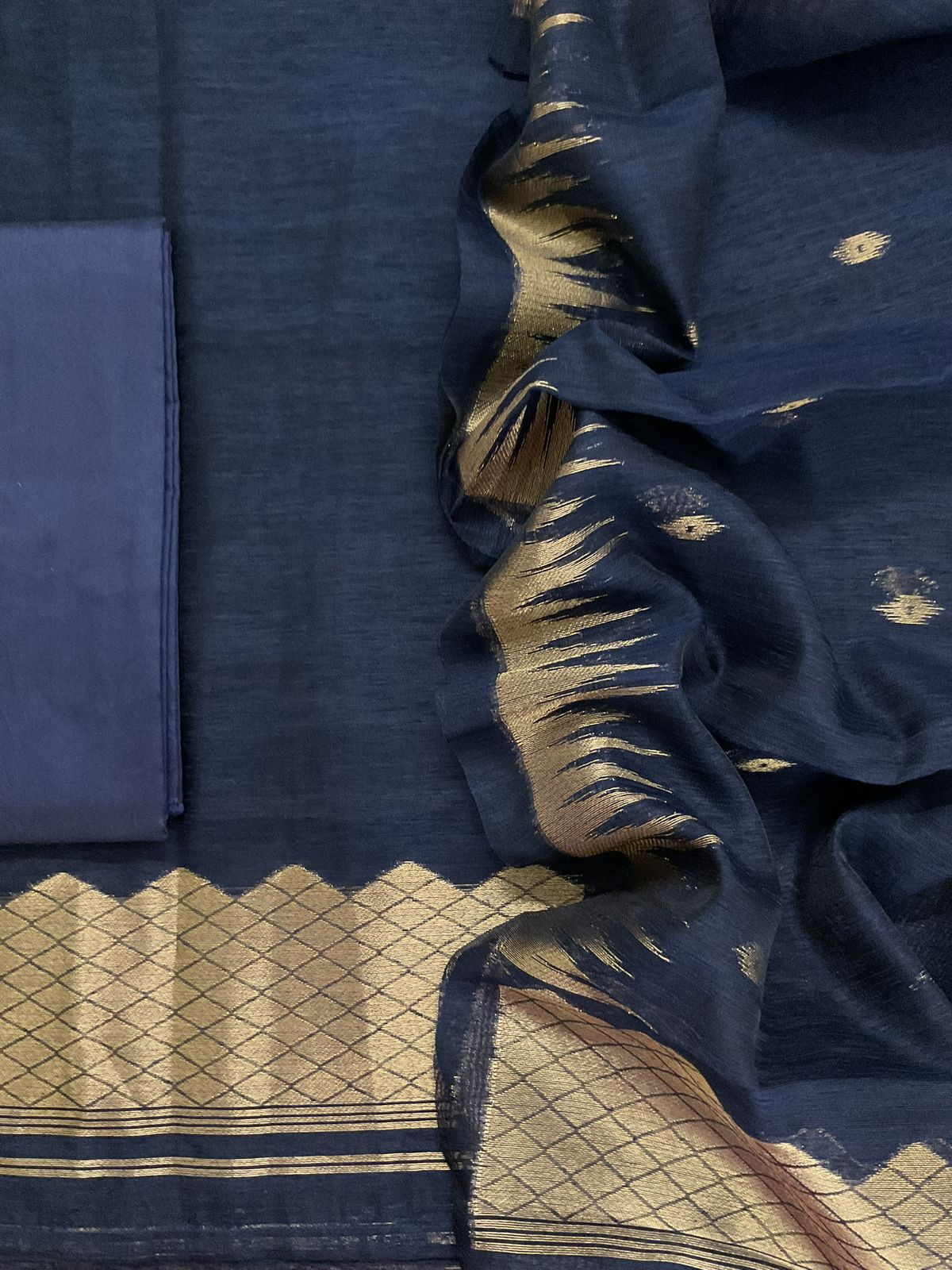 Soft Linen Chanderi Banarasi Weaved Suit - Blue