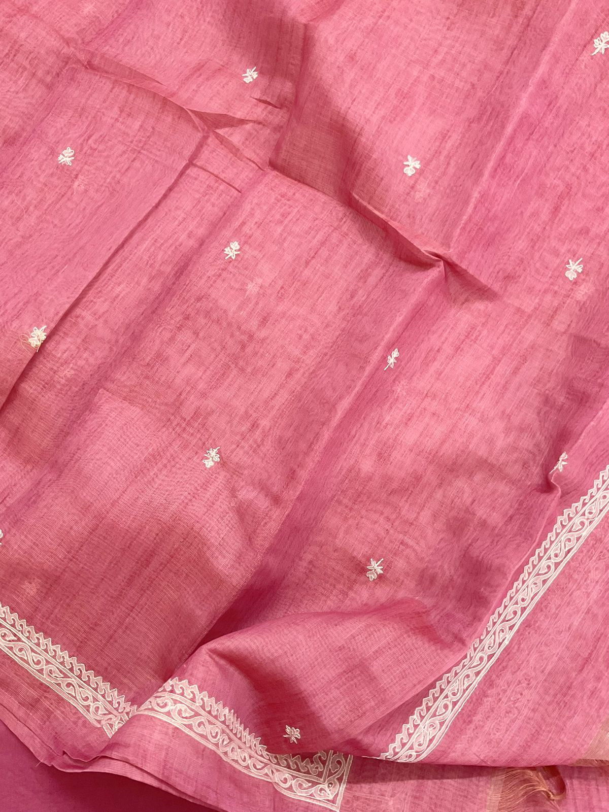 Soft Tissue Slub Cotton Printed Embroidered Suit - Pink