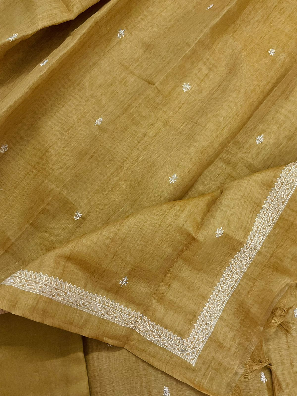 Soft Tissue Slub Cotton Printed Embroidered Suit - Yellow