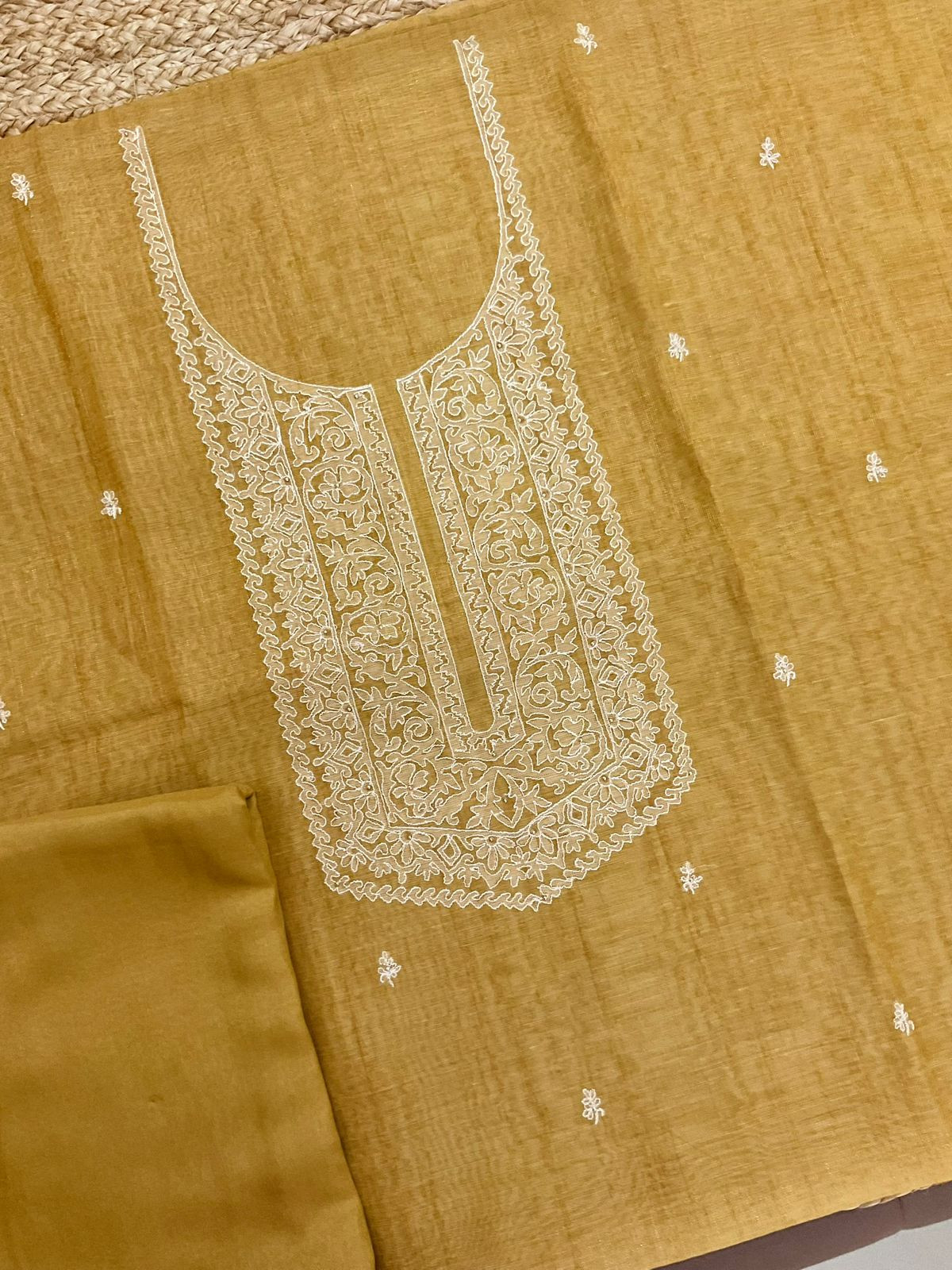 Soft Tissue Slub Cotton Printed Embroidered Suit - Yellow