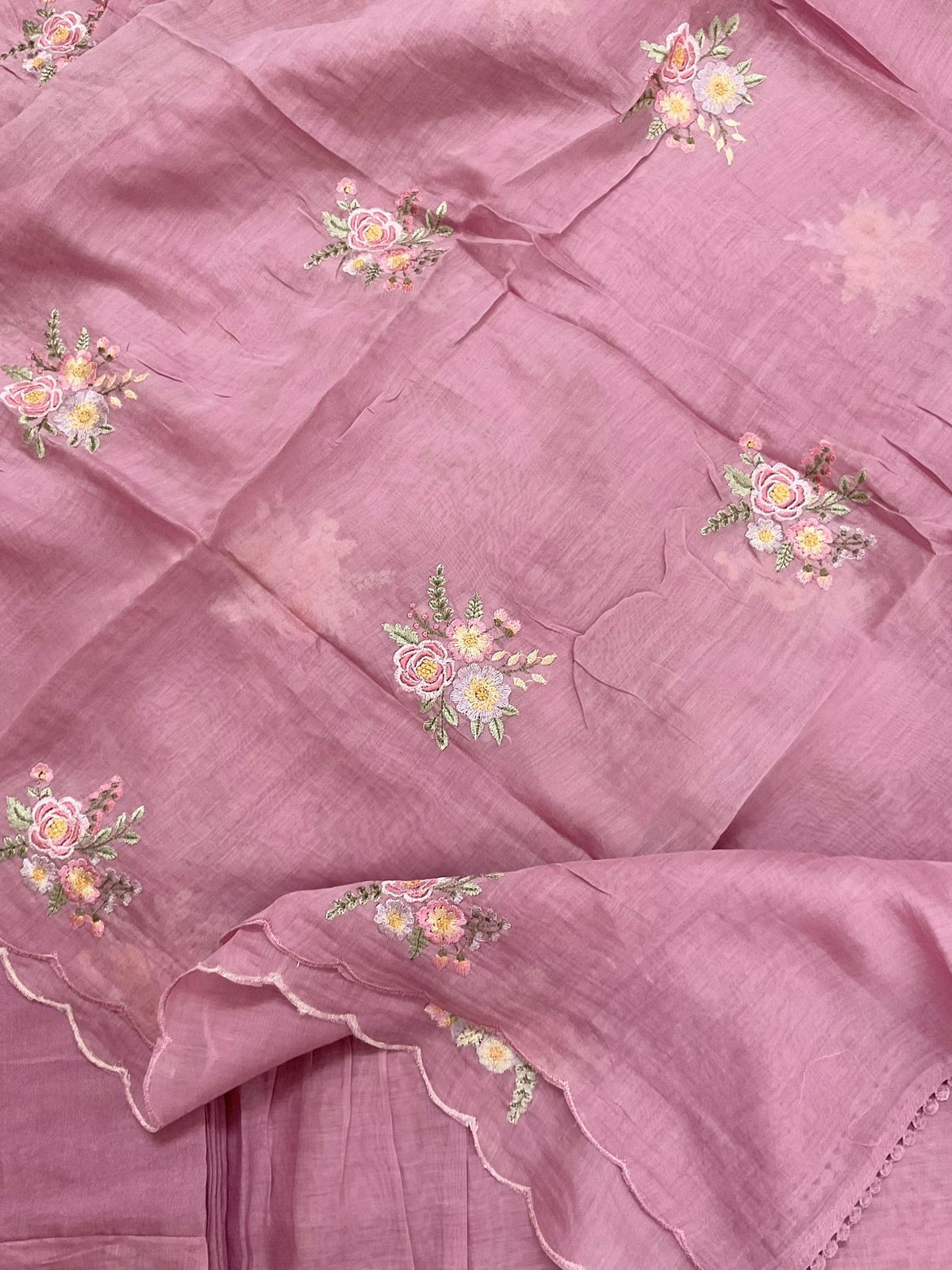 Pure Chanderi Embroidered Suit - Pink