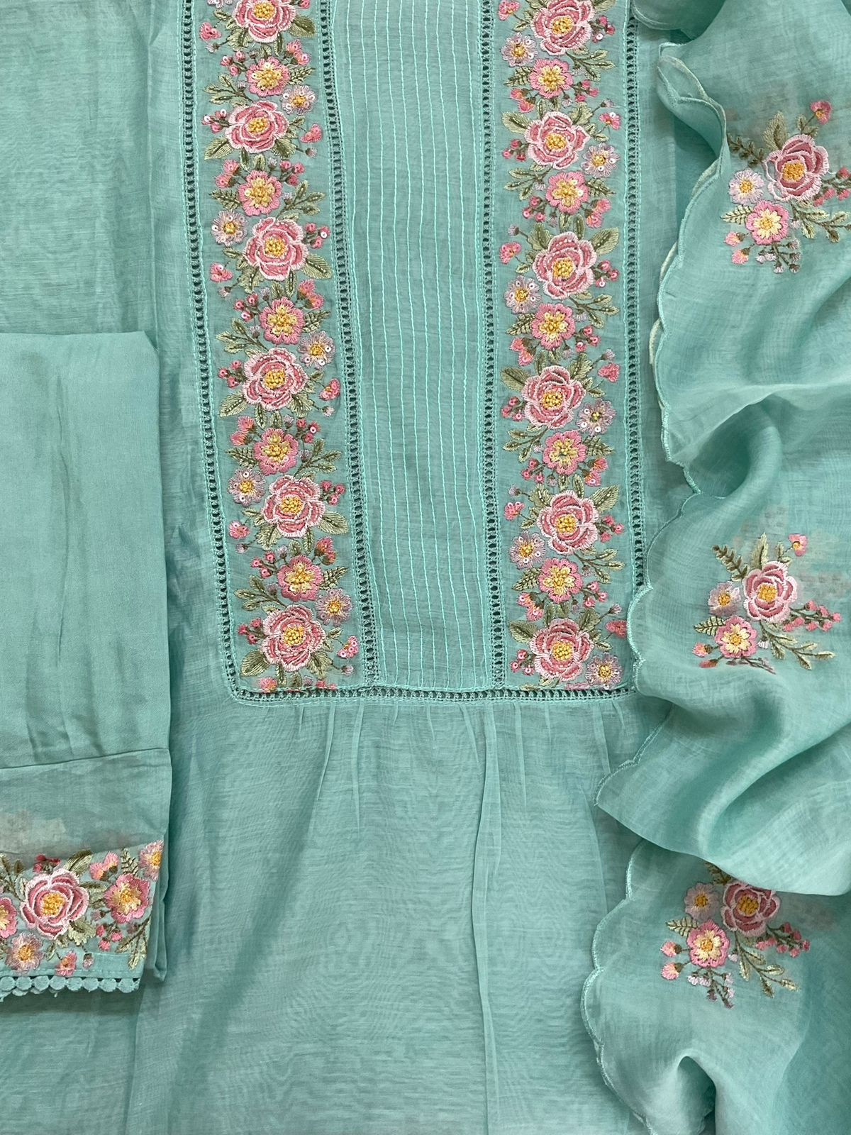 Pure Chanderi Embroidered Suit - Blue