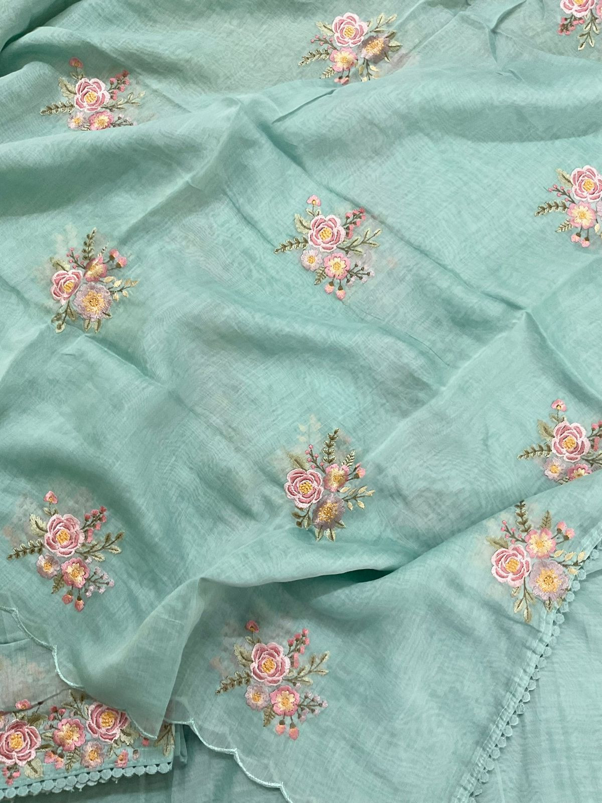 Pure Chanderi Embroidered Suit - Blue