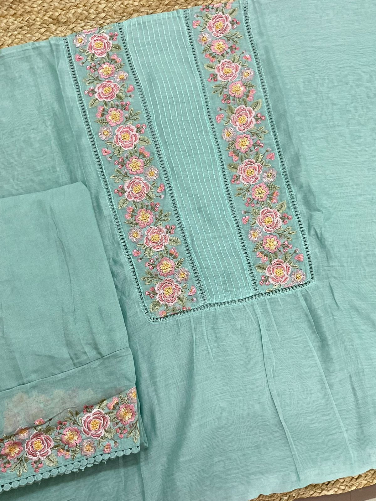Pure Chanderi Embroidered Suit - Blue