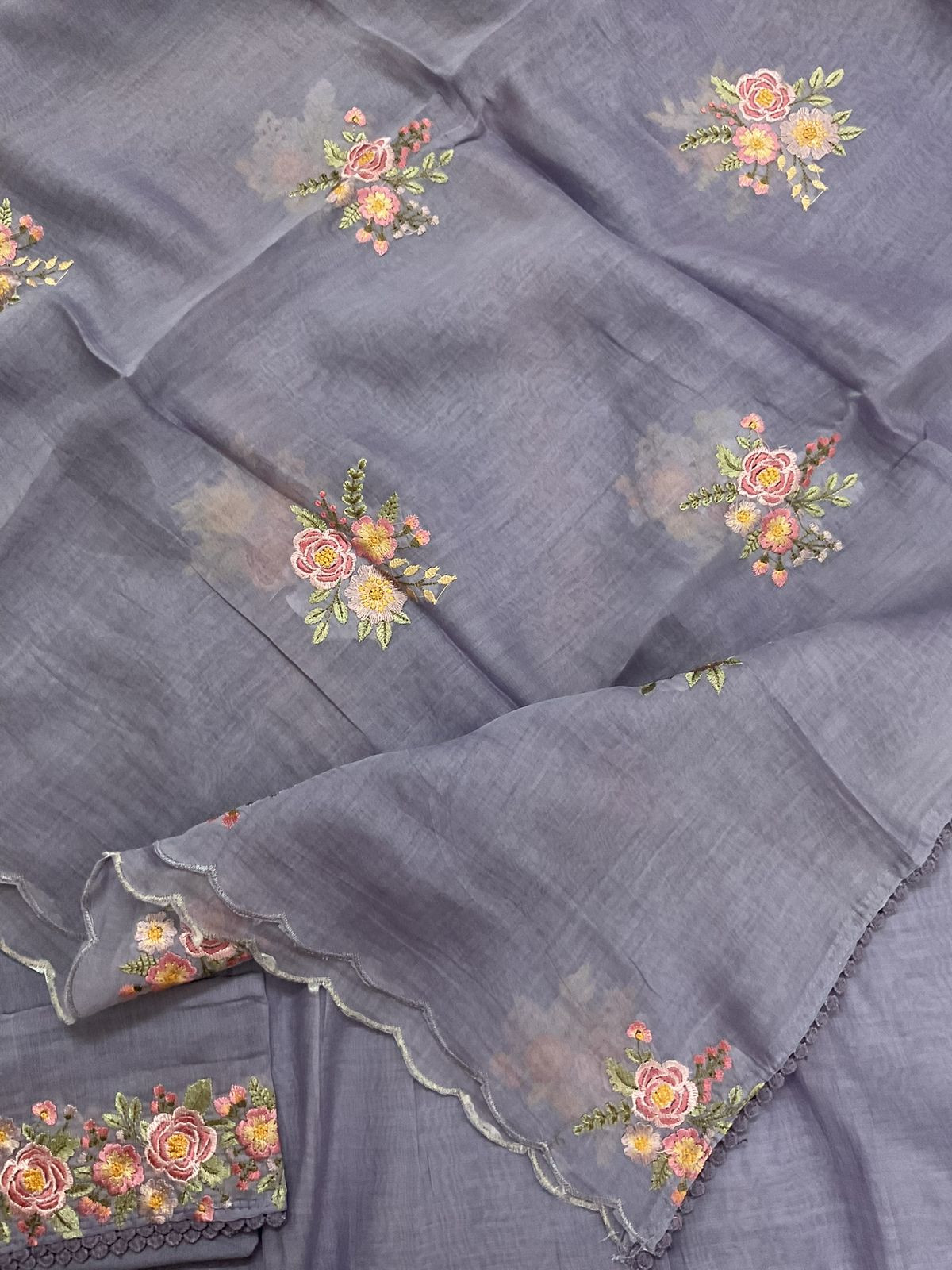 Pure Chanderi Embroidered Suit - Lavender