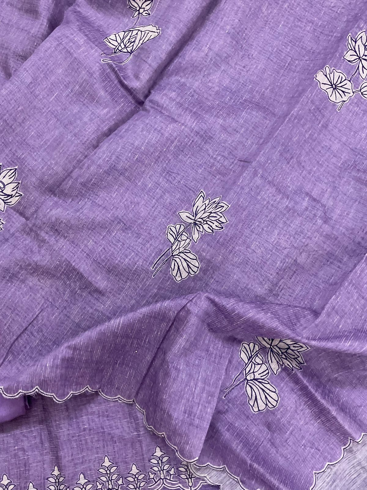 Soft Tissue Slub Cotton Printed Embroidered Suit - Purple