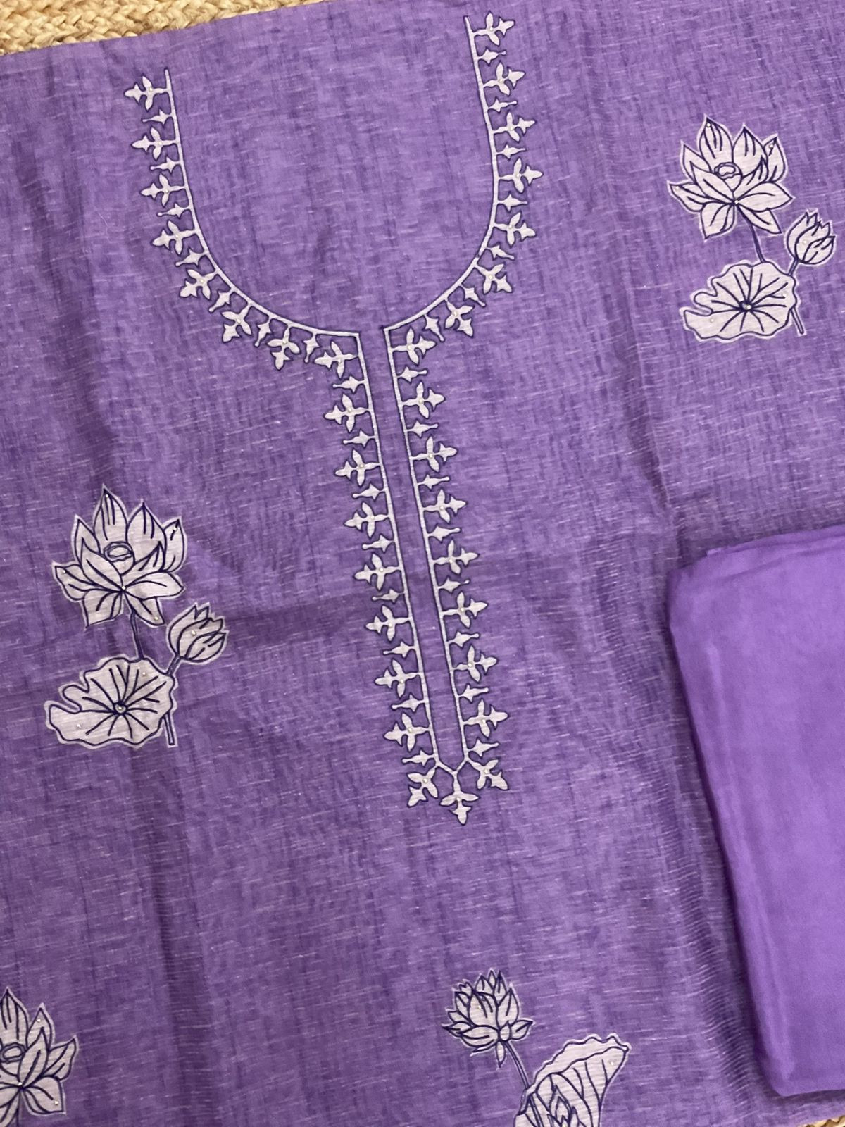 Soft Tissue Slub Cotton Printed Embroidered Suit - Purple