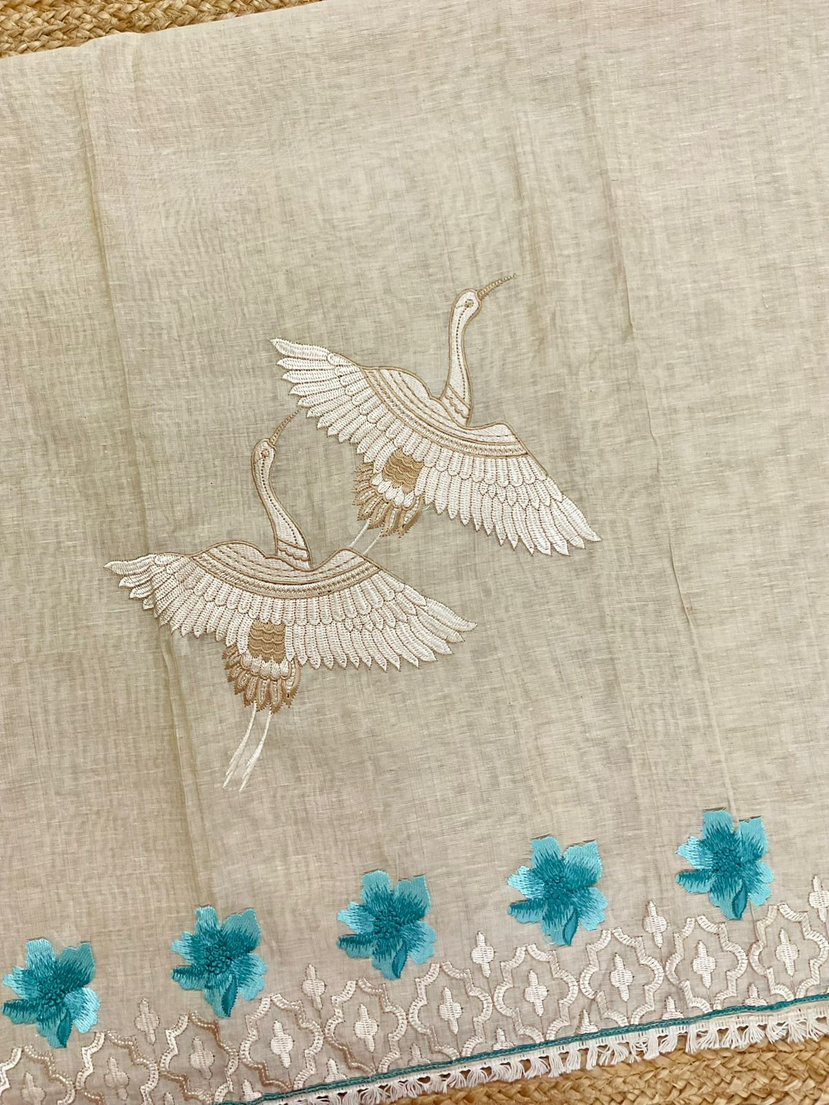 Soft Slub Chanderi Embroidered Suit - Beige