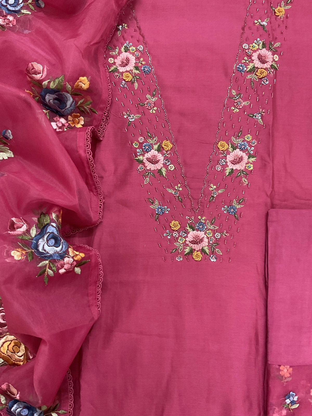 Pure Chanderi Embroidered Suit - Pink