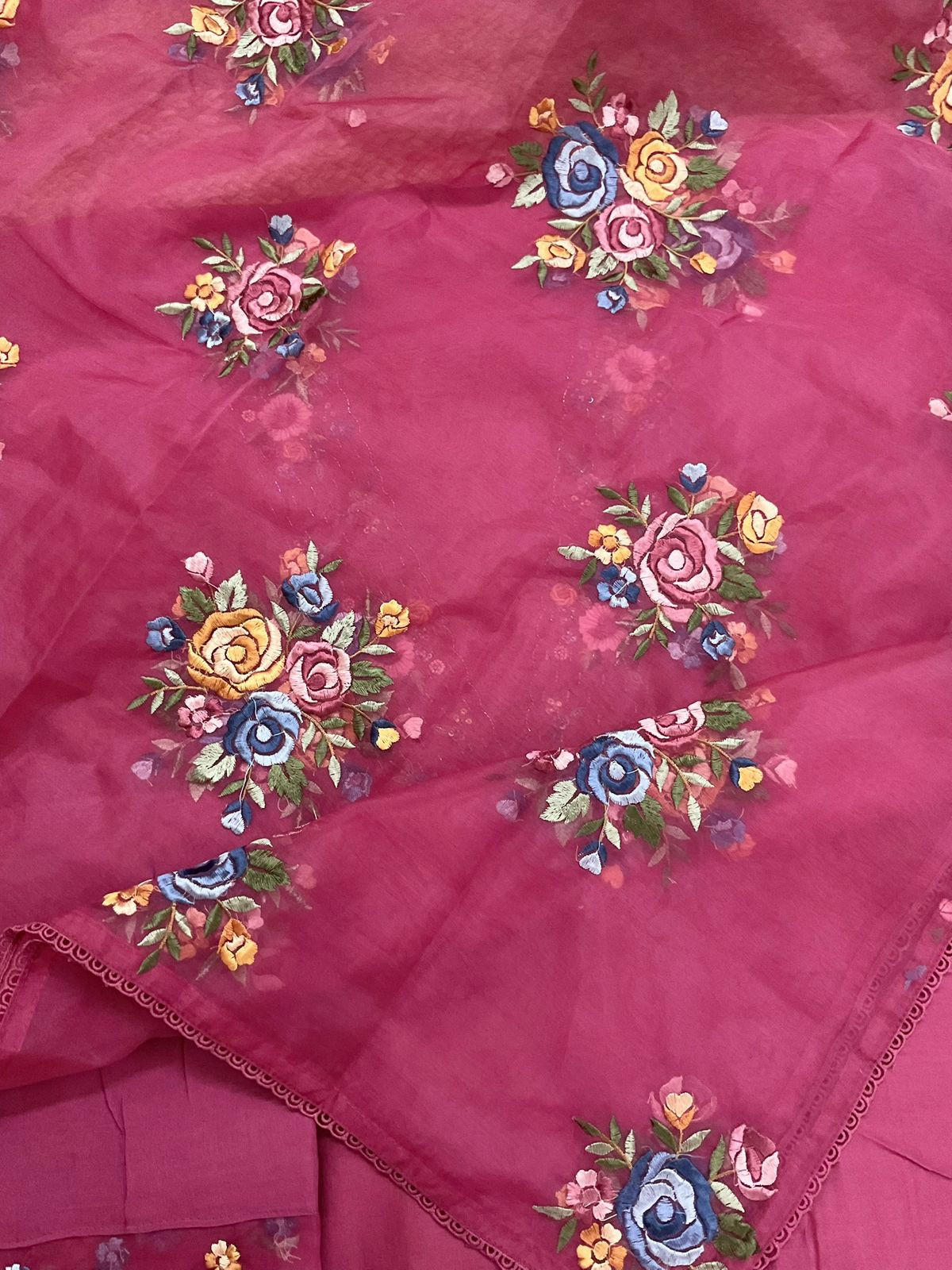 Pure Chanderi Embroidered Suit - Pink
