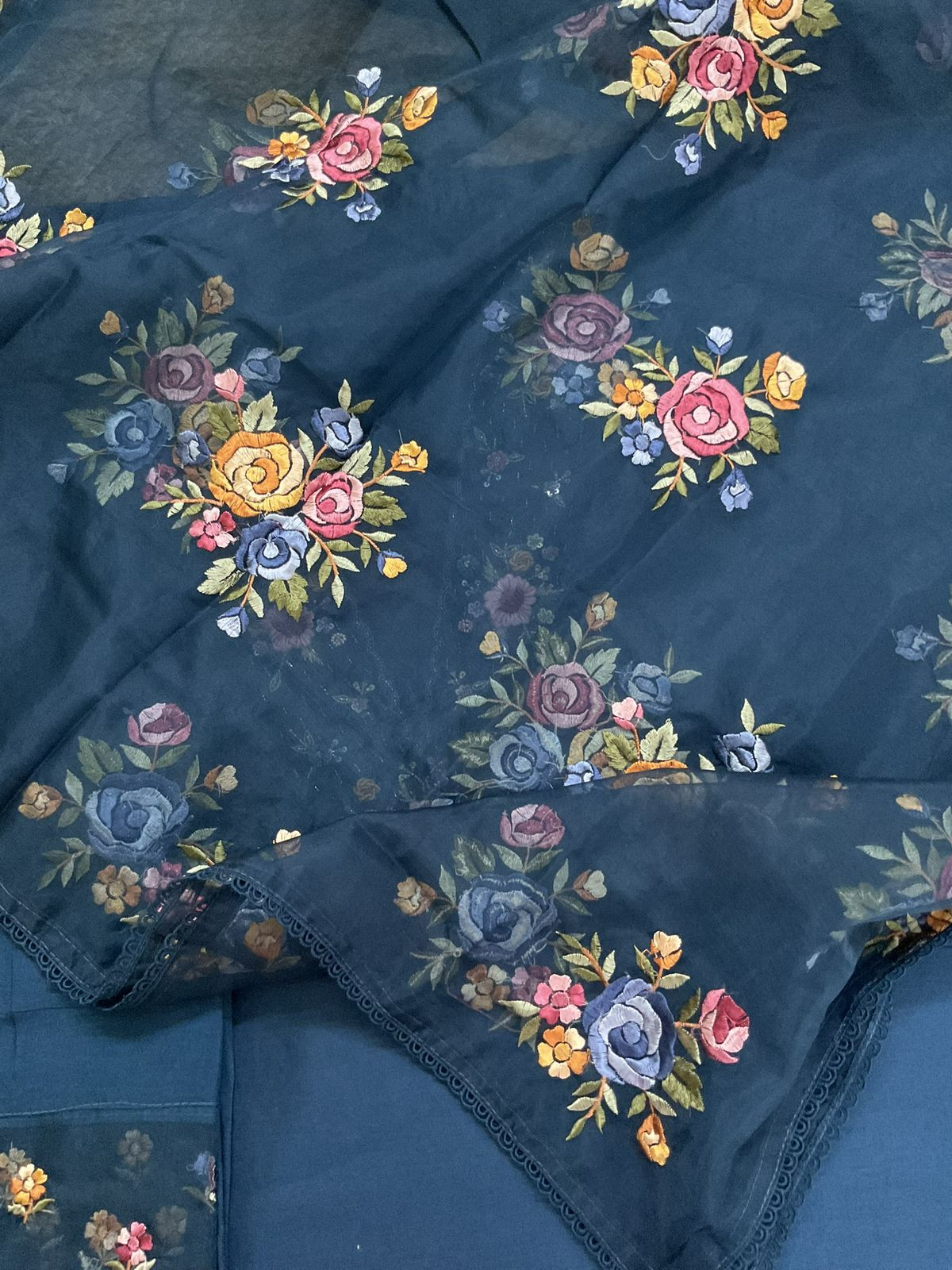 Pure Chanderi Embroidered Suit - Blue