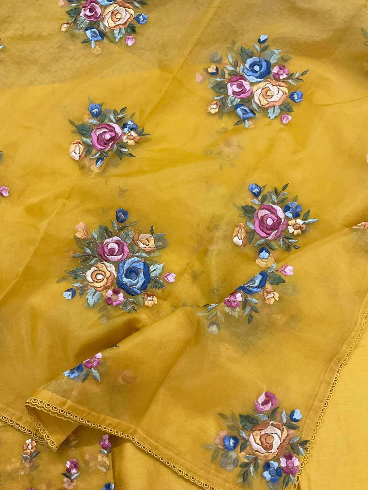 Pure Chanderi Embroidered Suit - Yellow