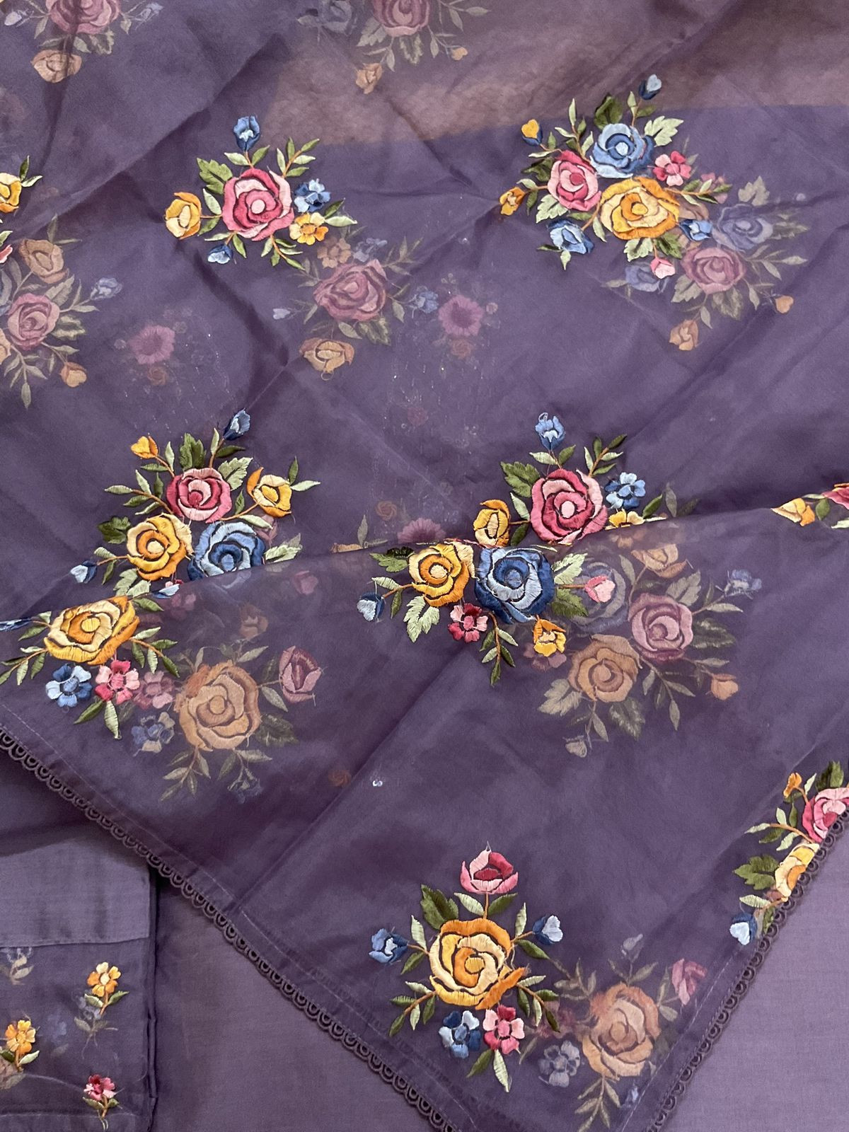 Pure Chanderi Embroidered Suit - Lavender