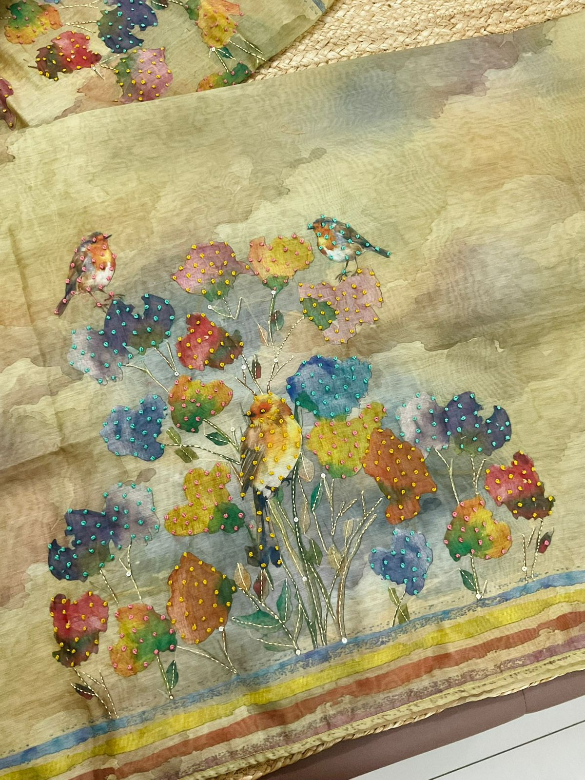 Soft Kora Chanderi Printed Embroidered Suit - Yellow