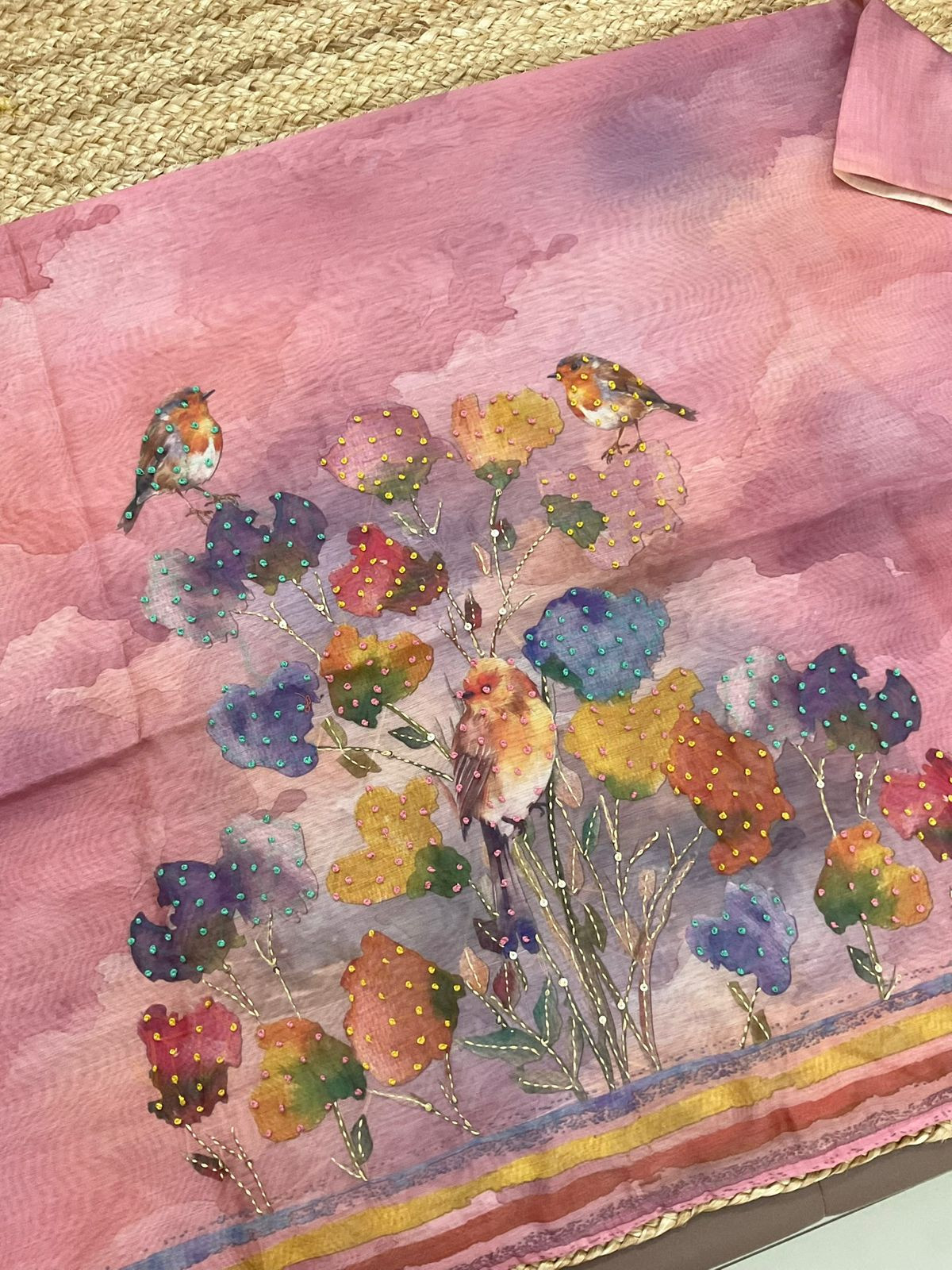 Soft Kora Chanderi Printed Embroidered Suit - Pink