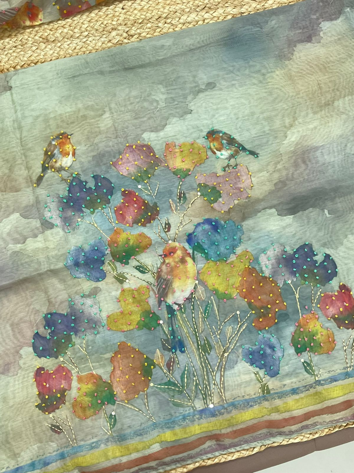 Soft Kora Chanderi Printed Embroidered Suit - Green