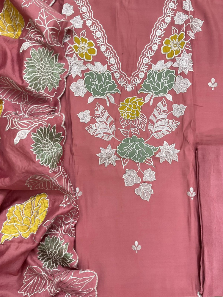 Image of Soft Muslin Embroidered Suit - Pink