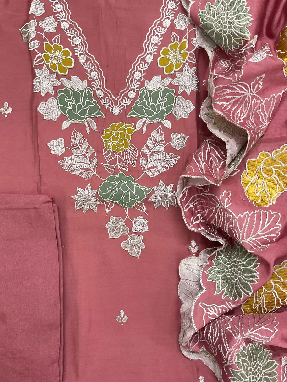 Soft Muslin Embroidered Suit - Pink
