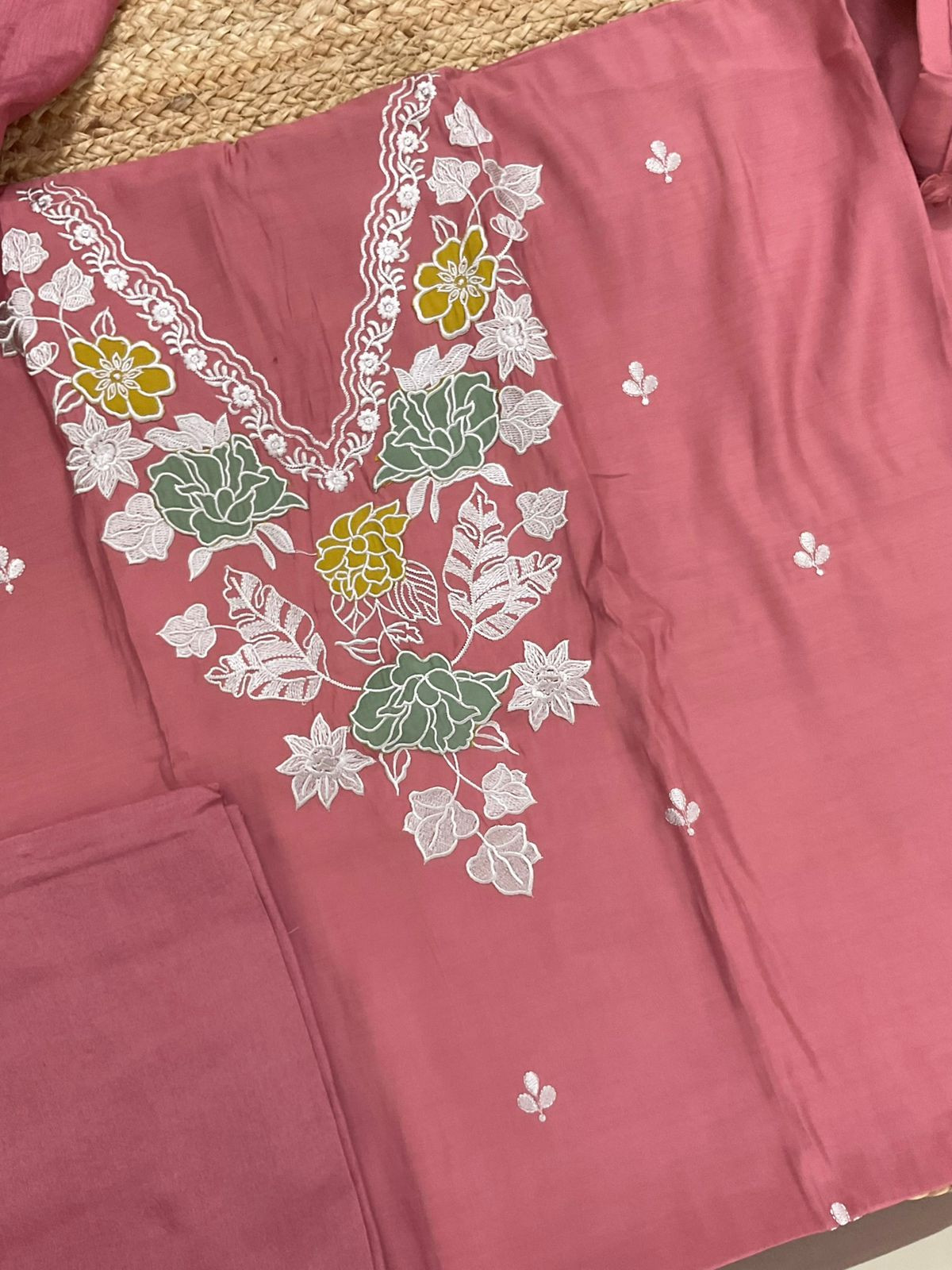 Soft Muslin Embroidered Suit - Pink