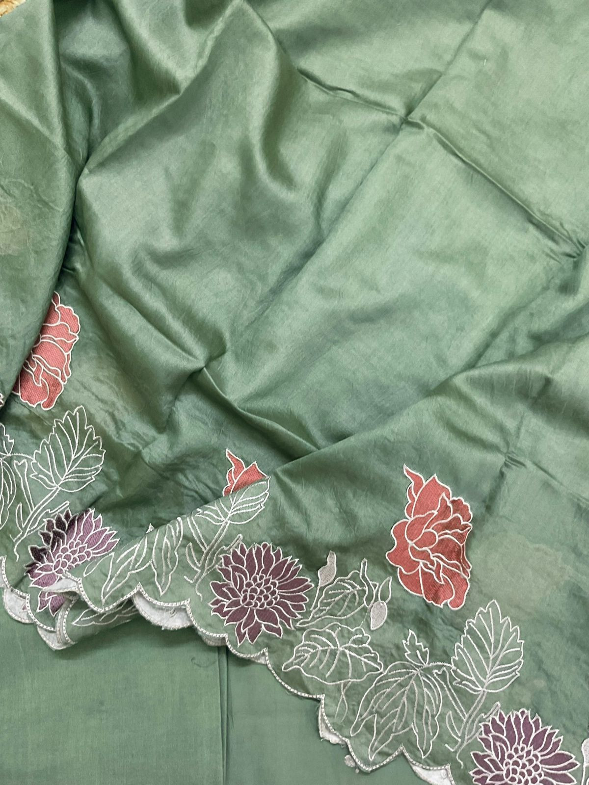 Soft Muslin Embroidered Suit - Green