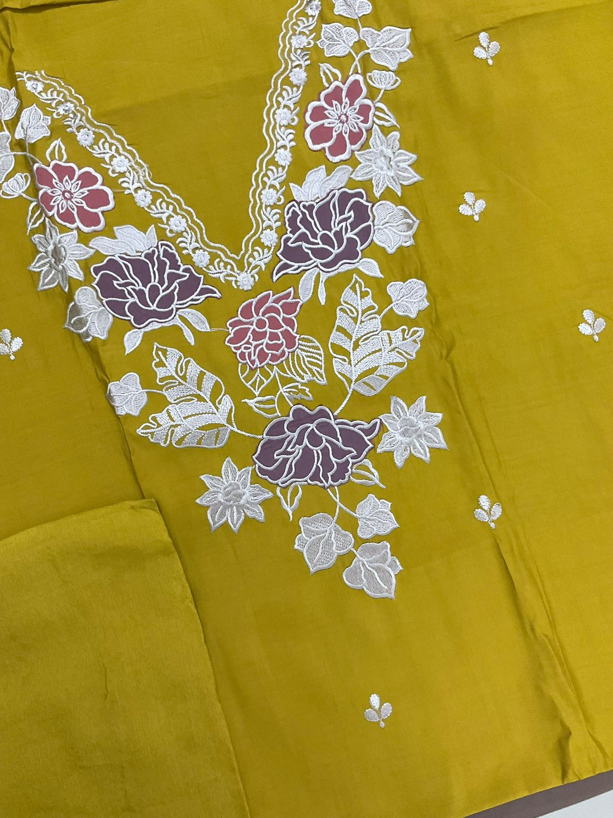 Soft Muslin Embroidered Suit - Mustard