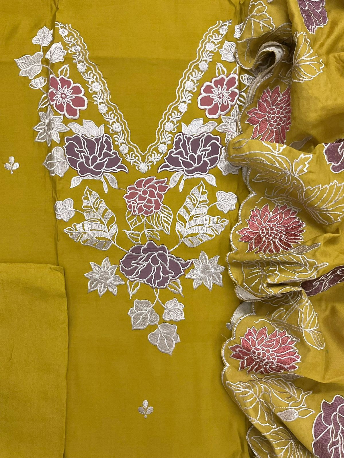Soft Muslin Embroidered Suit - Mustard