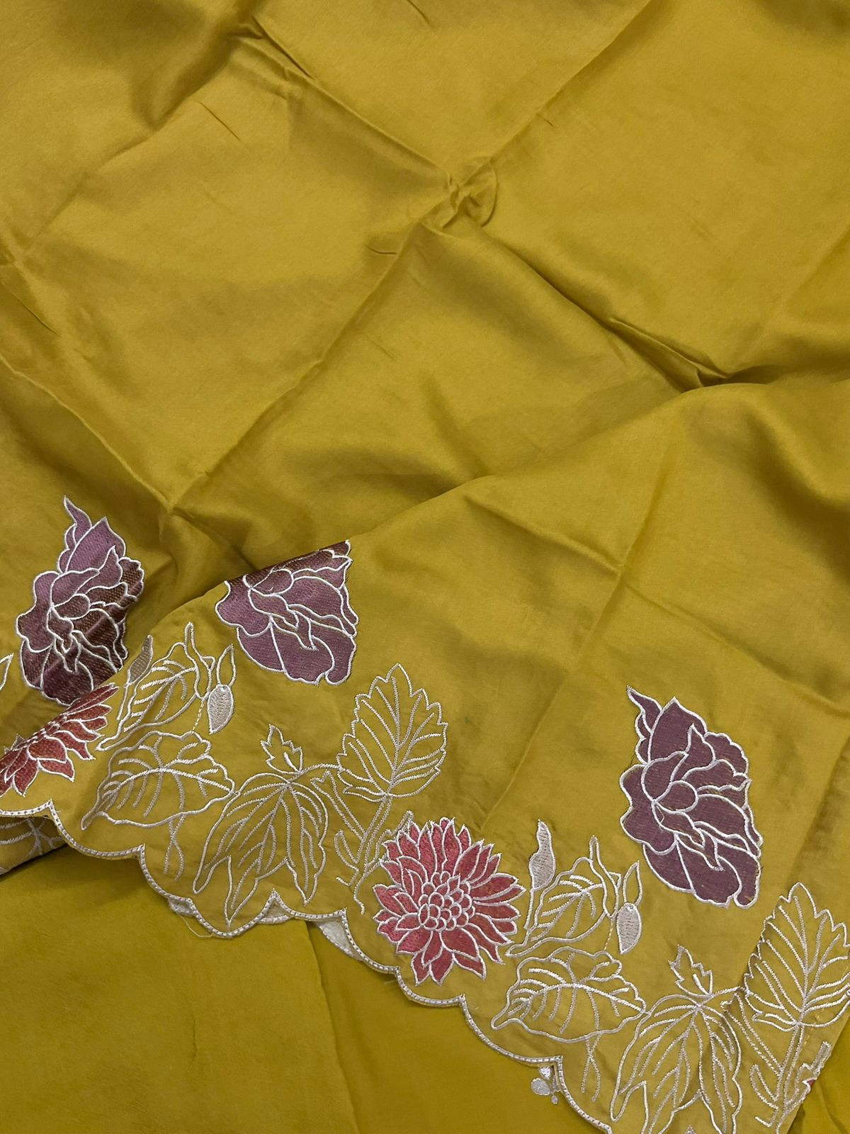 Soft Muslin Embroidered Suit - Mustard